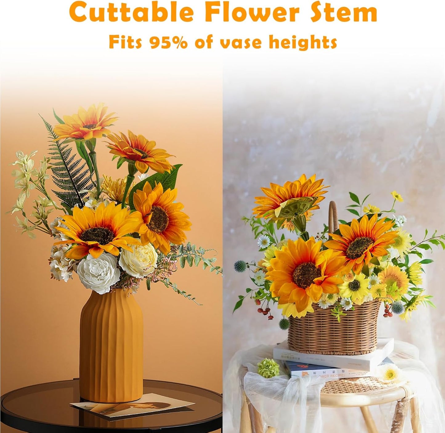 Artificial Sunflowers, 10Pcs Large Single Stem Silk Fake Sunflowers Ideal for DIY Craft/Wedding/Birthday Party/Outdoor/Office/Home Decoration(No VASE)