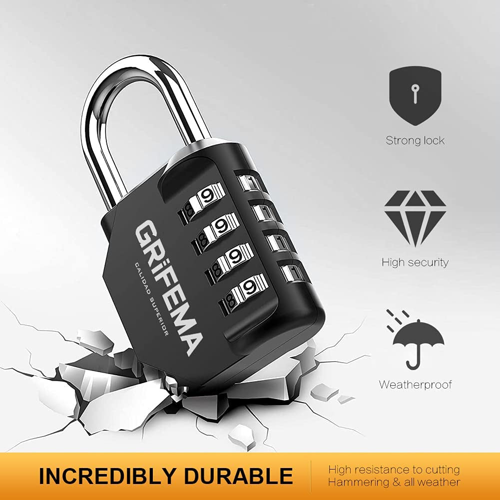 Combination Padlocks with 4 Digit Code, Locker Padlock Outdoor Heavy Duty Weatherproof for School Gym Locker Cabinet, Garage, Gate, Shed GA1001-1 (1 PACK), Black