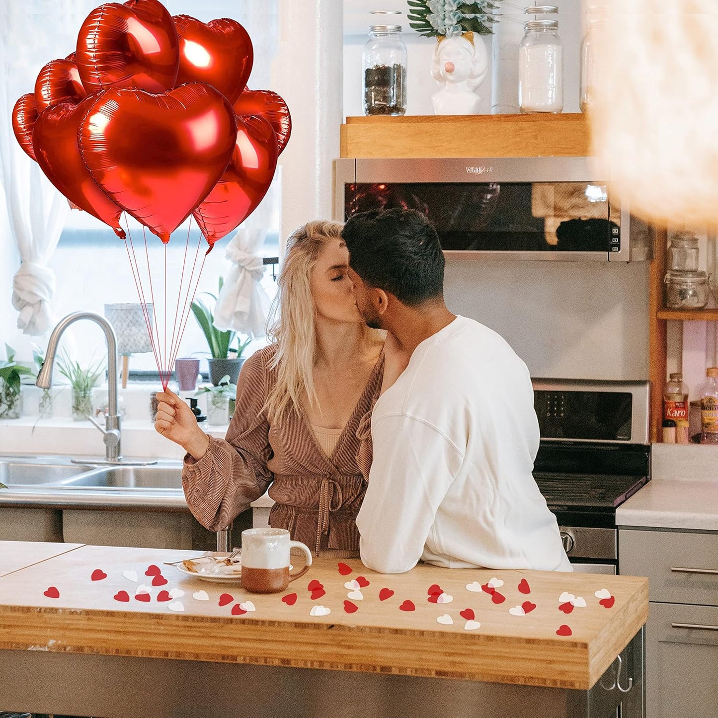 6000Pc Love Heart Confetti Paper Valentines Decorations - White and Red Heart Confetti Valentines Day Decoration - Red Paper Hearts as Engagement Party Decorations or Wedding Table Decoration