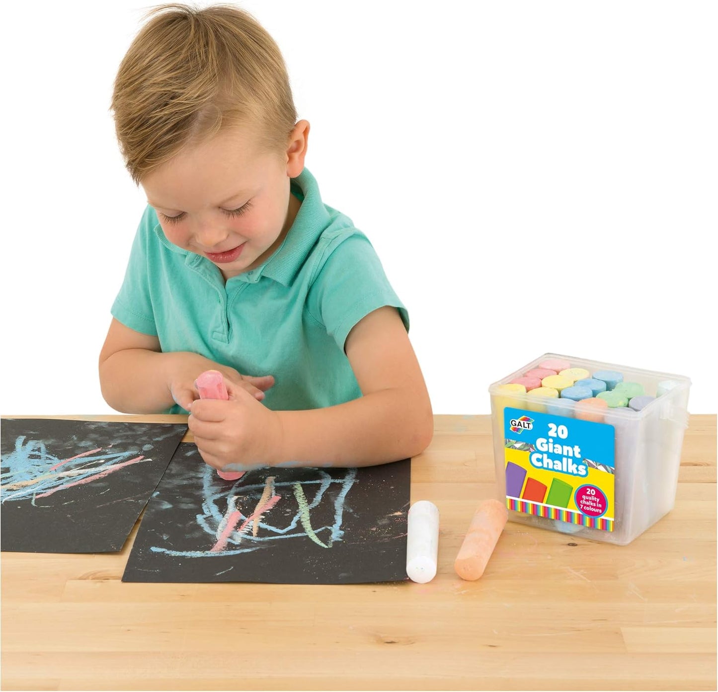 20 Giant Chalks - Extra Large Childrens Chunky Pavement Chalks - Bright Vibrant Colours - Washable, Easy Clean Outdoor Kids Garden Toys - Portable Carry Case with Handle - Ages 3 Years Plus