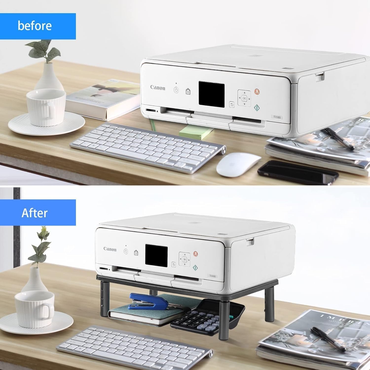 Computer Monitor Stand Riser, Metal for Laptop, Printer, Notebook and All Flat Screen TV Display with Vented Platform, 3 Height Adjustable Riser MST003