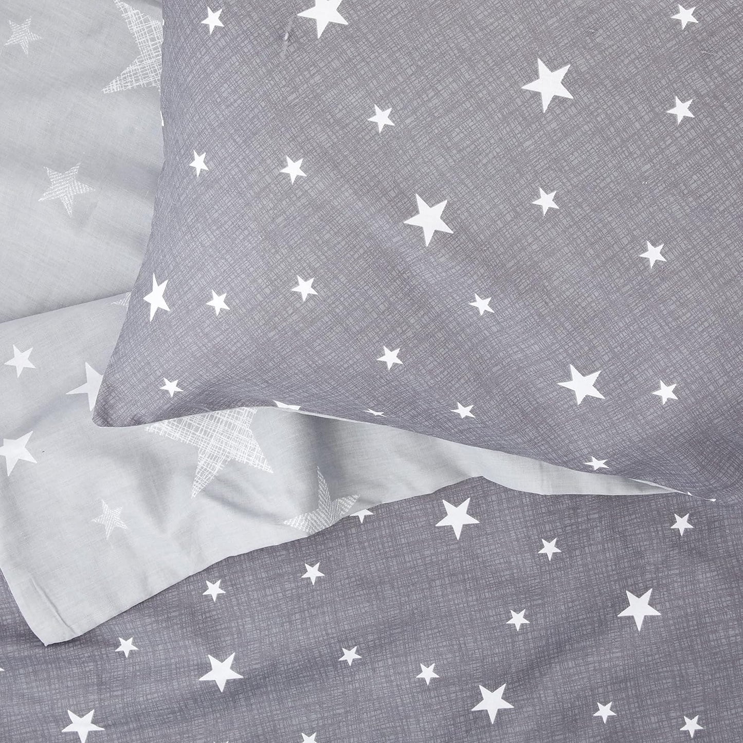 Galaxy Stars Duvet Cover with Pillowcase Kids Reversible Charcoal Bedding Set, Silver Grey,2 Pieces, Single