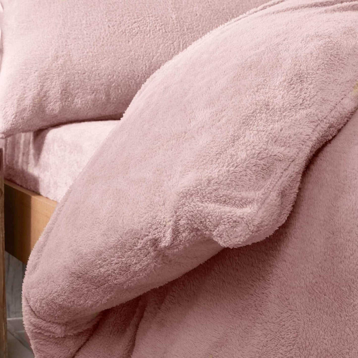 Teddy Fleece Fitted Bed Sheet Thermal Warm Soft Luxury Fluffy Cuddly Cosy Bedding, Blush Pink - Single