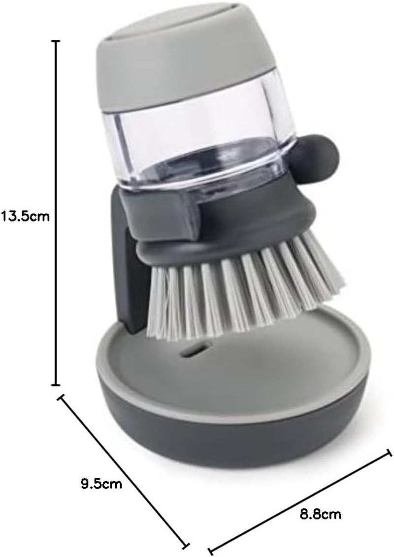 Palm Scrub Refillable Soap Dispensing Cleaning Washing up Kitchen Brush with Storage Stand Holder, Grey