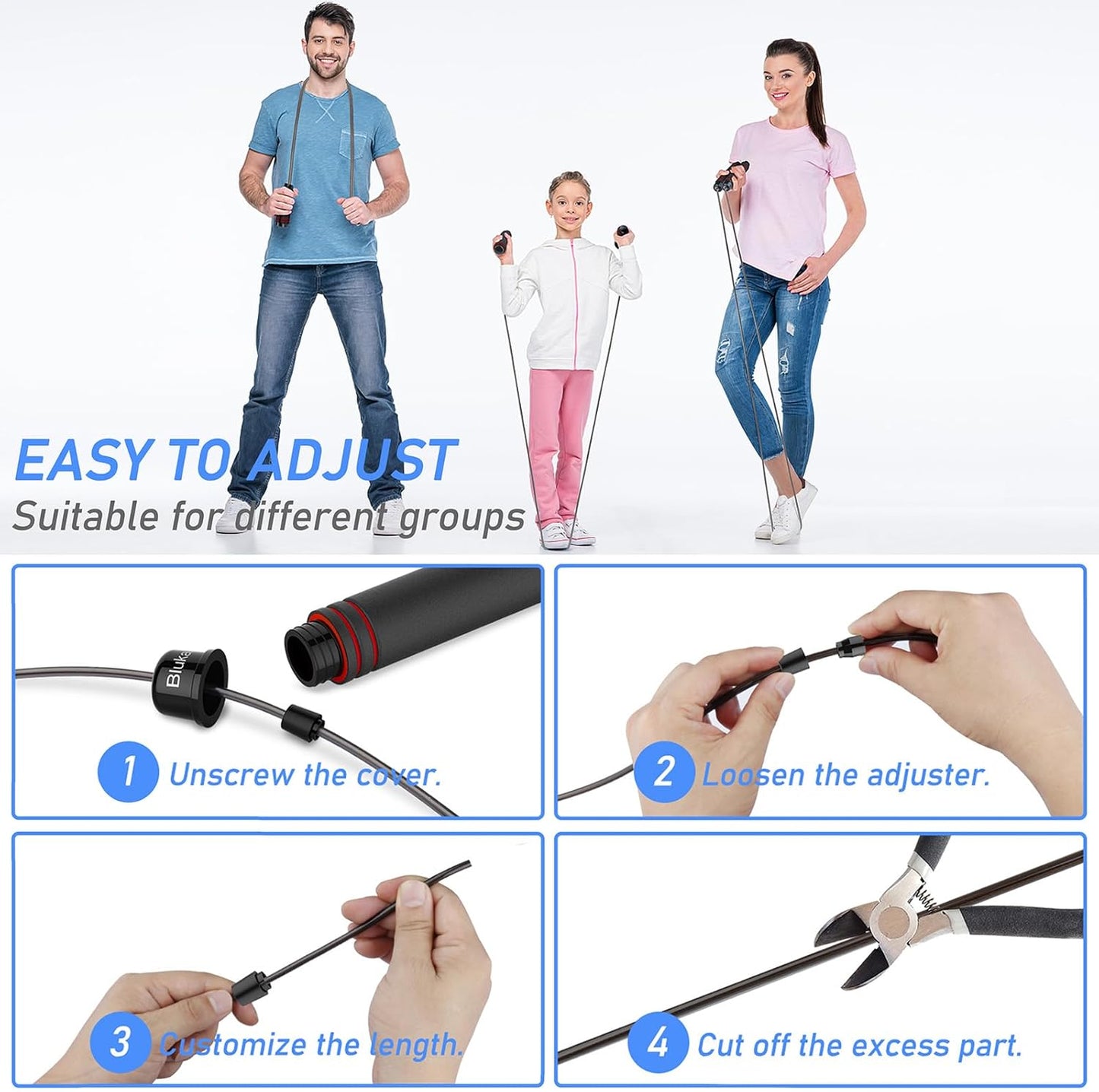 Skipping Rope, Speed Jump Rope Tangle-Free Adjustable Rope with Rapid Ball Bearings & Soft Foam Handle for Fitness Workouts Fat Burning Exercises Boxing - Spare Rope Length Adjuster Included