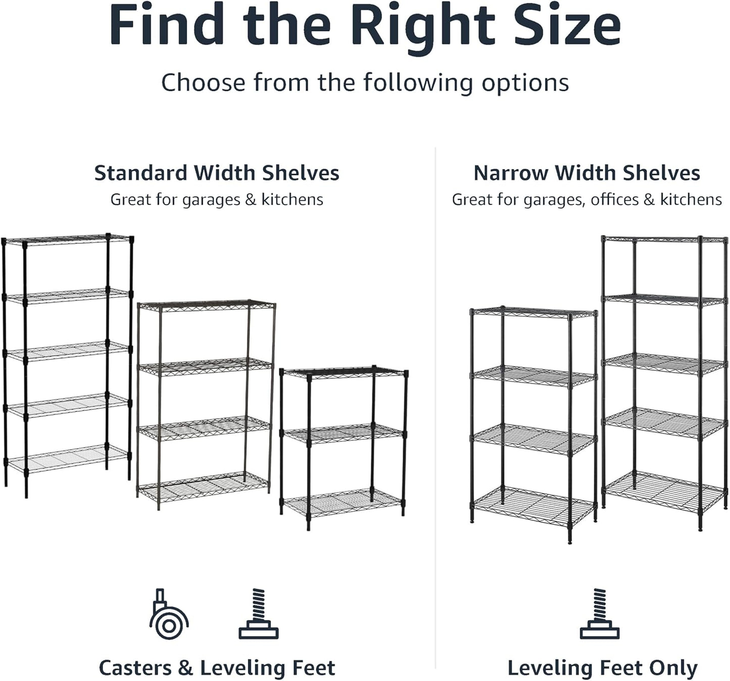 3-Shelf Narrow Storage Unit on Wheels with Height Adjustable Shelves and Levelling Feet, 340 Kg Max Weight, Black, 34 Cm D X 58.9 Cm W X 83.2 Cm H