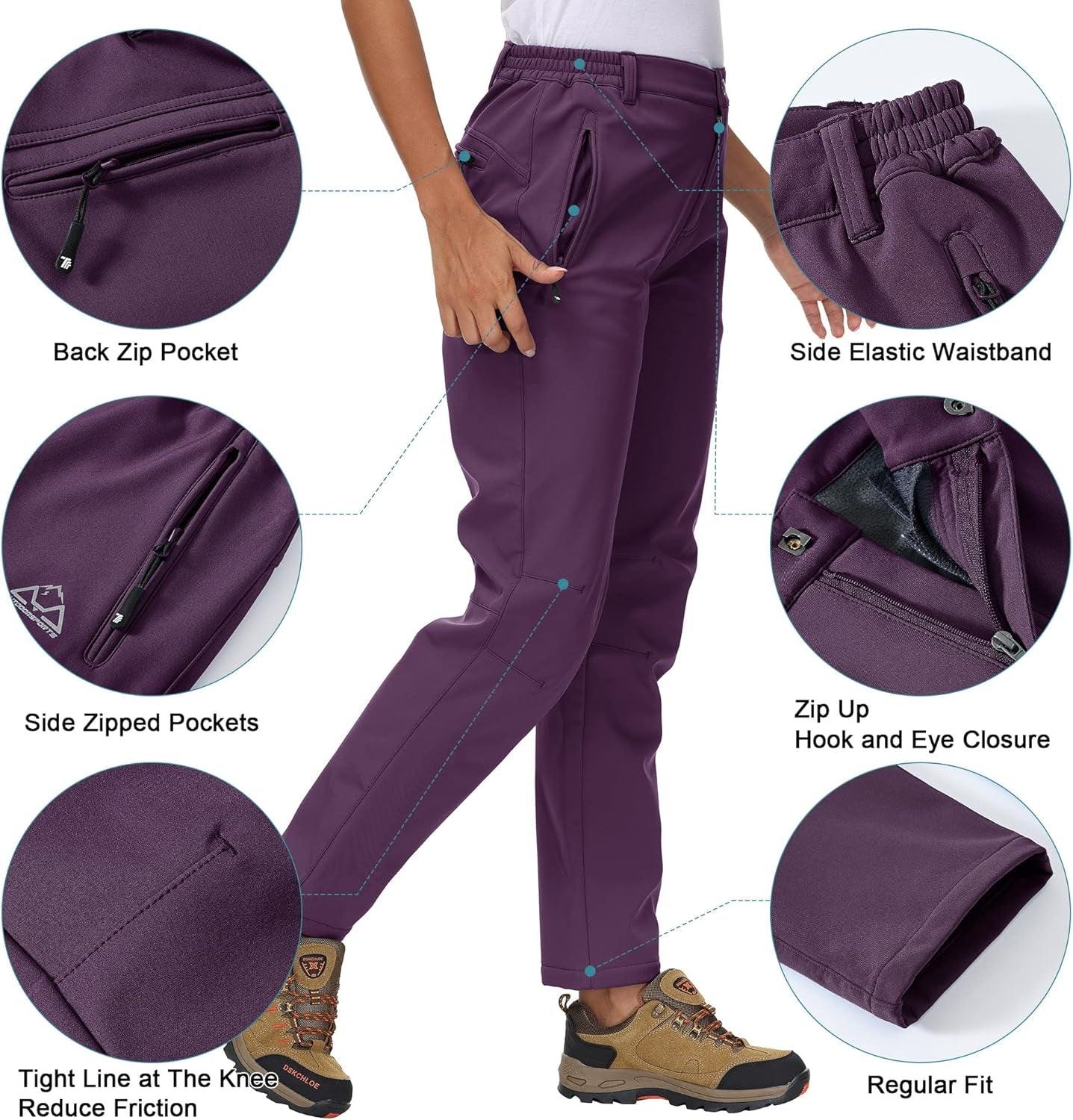 Womens Fleece Lined Thermal Snow Ski Trousers Outdoor Waterproof Hiking Walking Work Trousers Winter Sports Pants