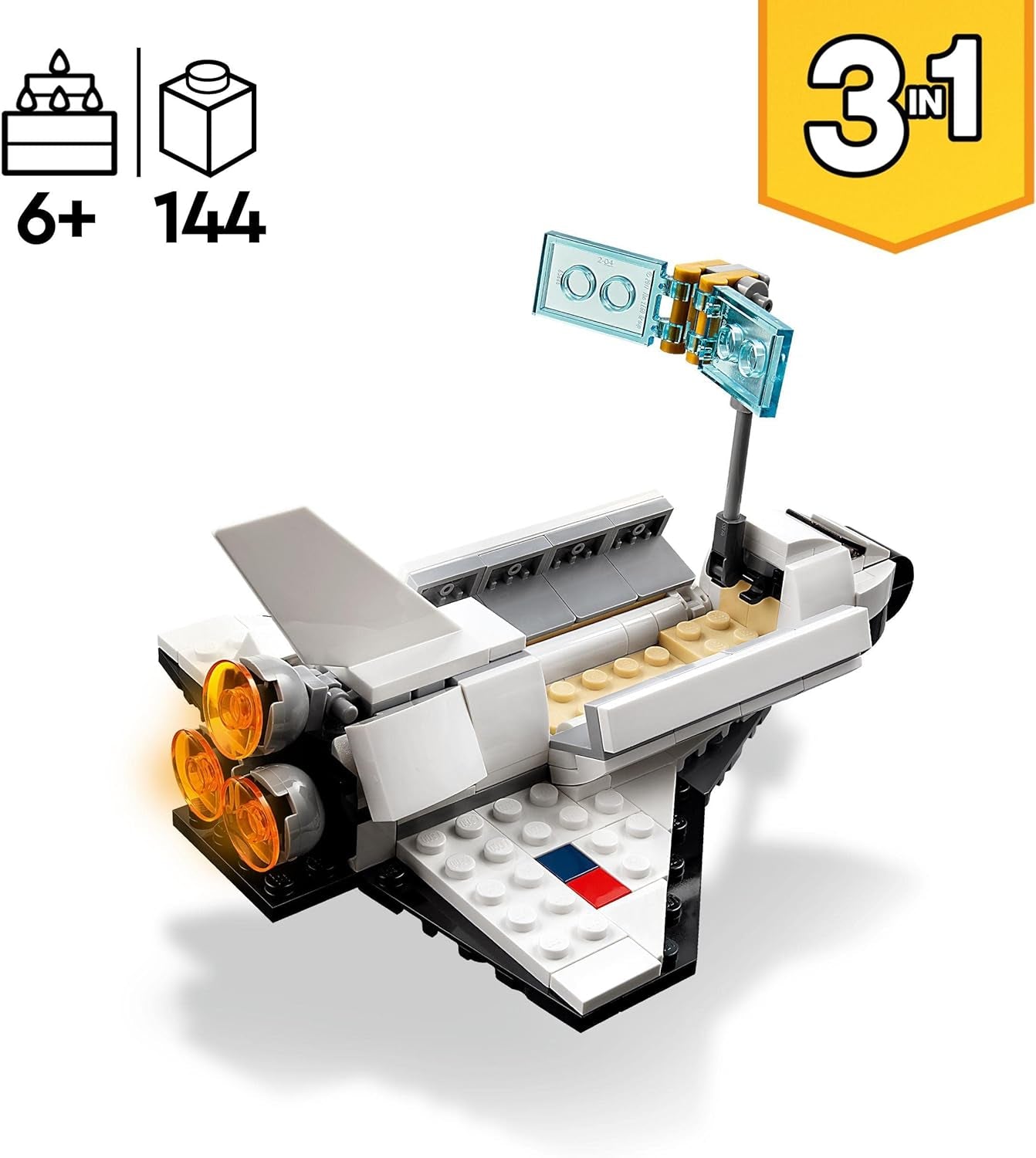 31134 Creator 3 in 1 Space Shuttle Toy to Astronaut Figure to Spaceship, Building Toys for Kids, Boys, Girls Aged 6 and Up, Creative Gift Idea