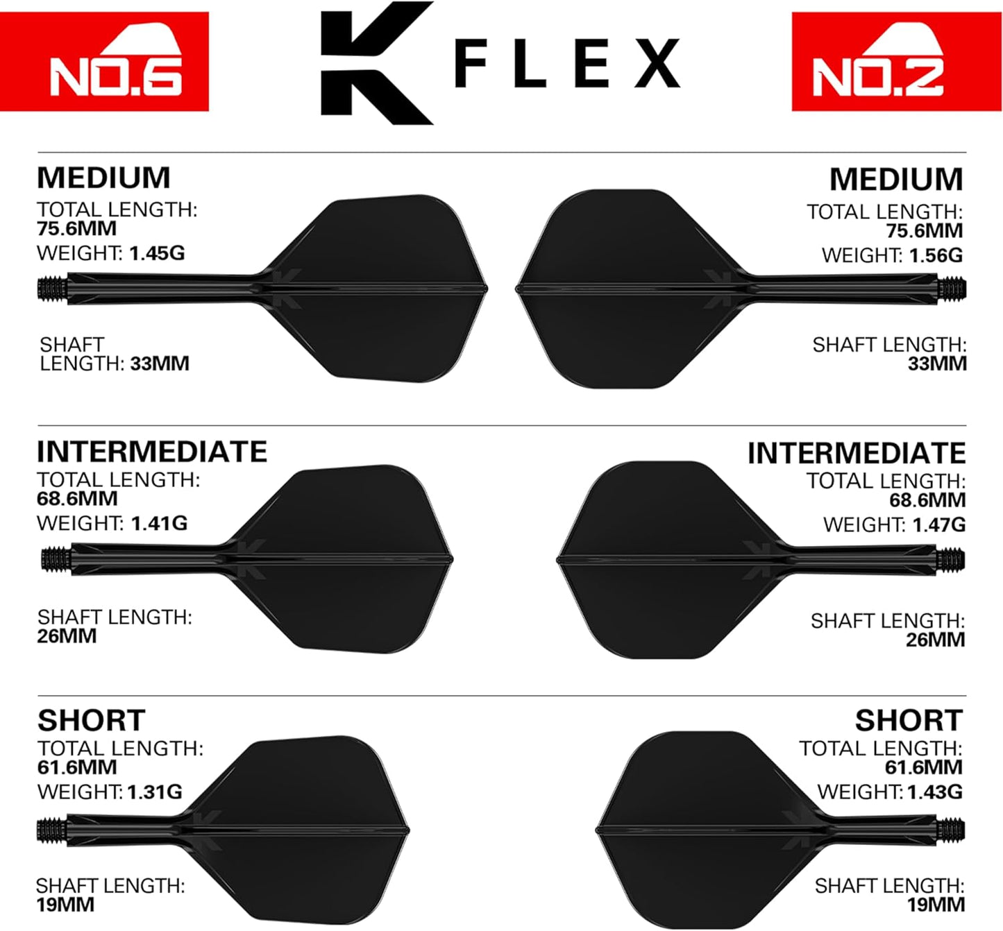 Darts K Flex Integrated Dart Flights and Shafts, No.2 | Pack of 3 K-Flex - No2, Kflex All in One Moulded Dart Flight & Stem Lengths: Short, Intermediate & Medium | Professional Dart Accessories