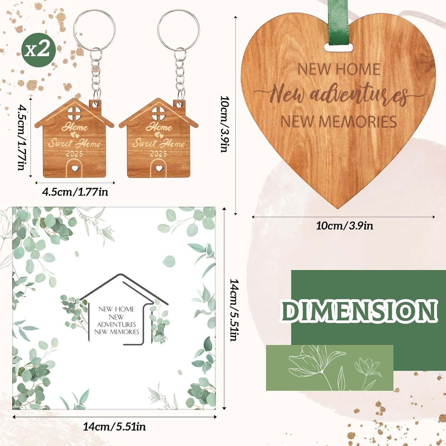 New Home Gift Sets Include 1 New Home Card with Envelope, 1 Wooden Heart Plaque Decoration Keepsake with Ribbon and 2 Home Sweet Home Keyrings, Housewarming Gifts for New Home Friends Couples