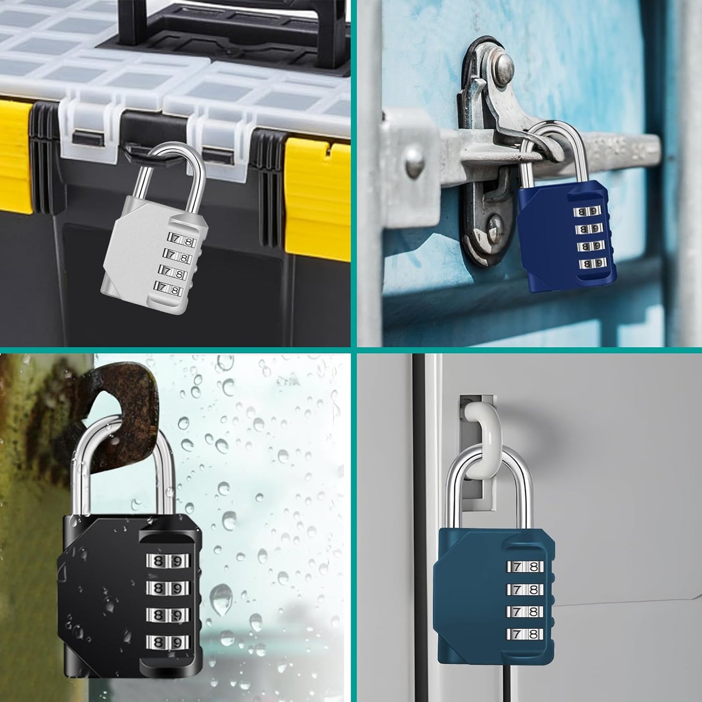 Combination Padlock for Locker, Weatherproof Padlock Outdoor for Fence Gate, Sheds, 4 Digit Combination Lock for Gym Locker, School Locker (Blue)