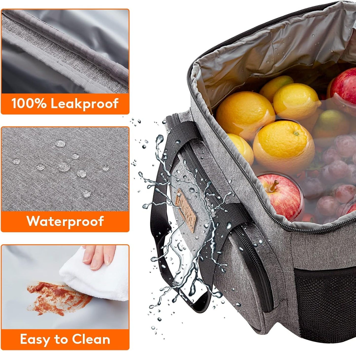 15L (24 Cans) Insulated Lunch Bag, Cooler Bag for Lunch/Work/School/Beach/Picnic (Grey)