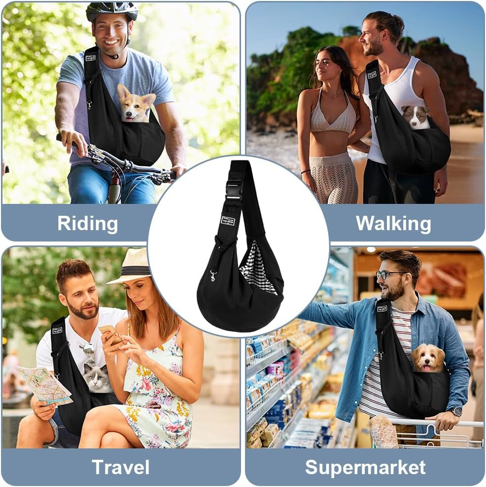 Puppy Carrier Sling,Reversible Hands-Free Dog Carry Sling for Small & Medium Dog Cat,Soft Comfortable Dog Sling,Adjustable Dog Carrier Bag Shoulder Tote Bag for Outdoor Walking Travel Shopping