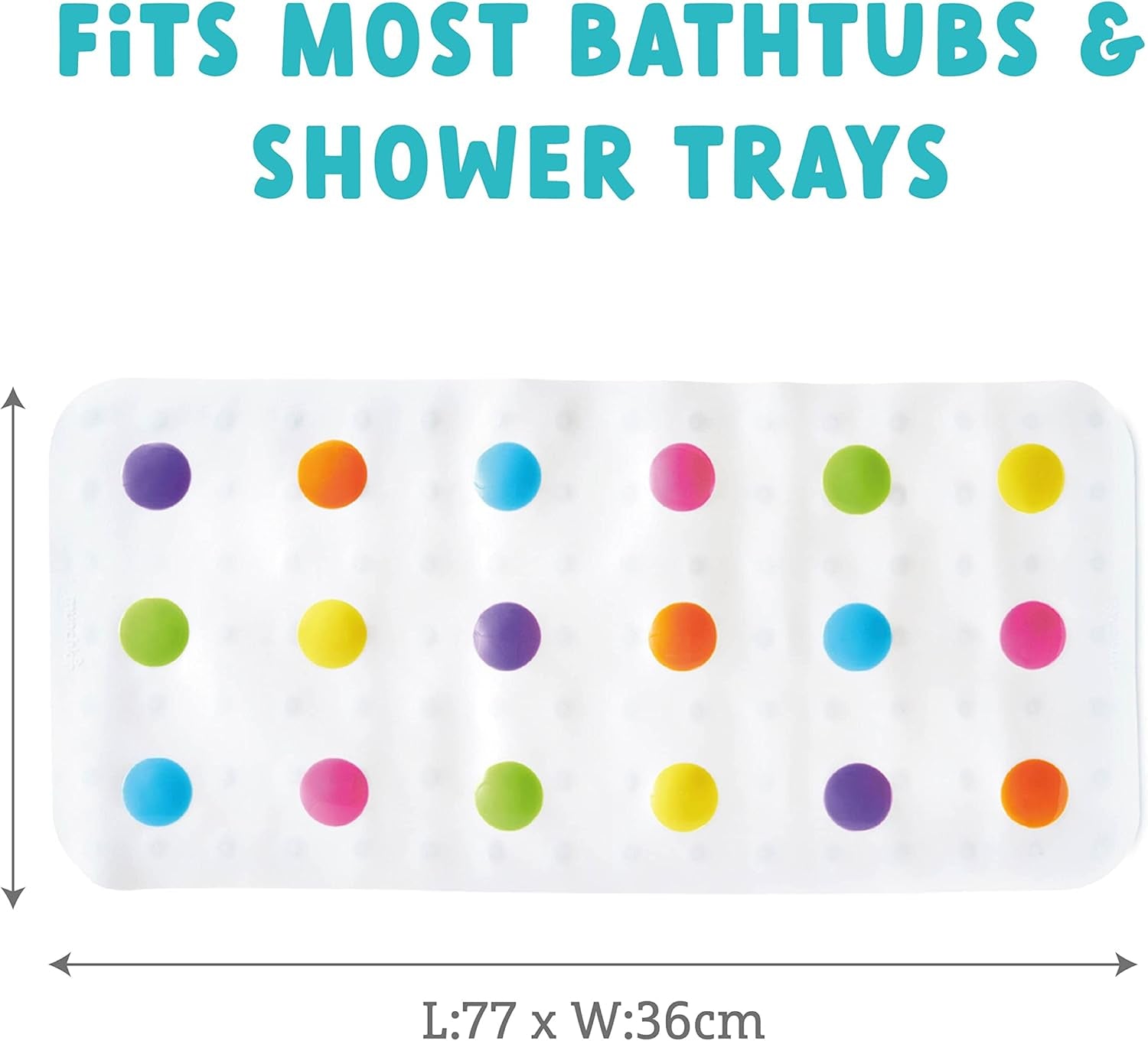 Dandy Dots Non Slip Baby Bath Mat | Colourful Bubble Bath Mat & Shower Mat | Safety Kids Bath Mat | Bath Mat with Skid-Resistant Suction Cups |Baby Essential Children'S Bath Accessories