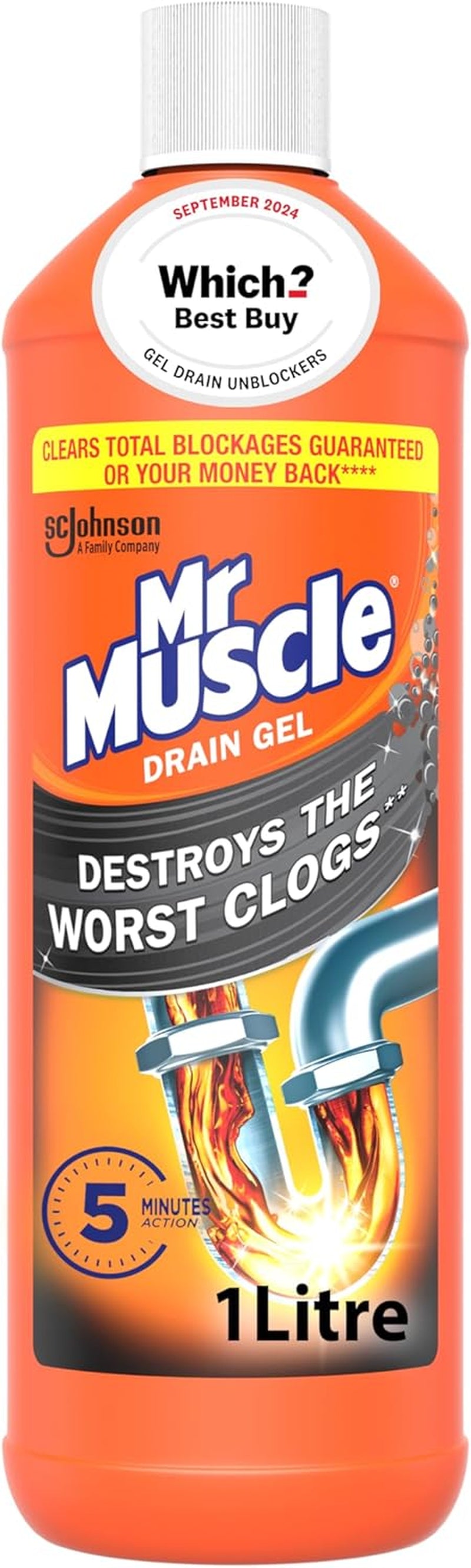 Drain Unblocker, Sink & Drain Cleaner, Fast Acting Heavy Duty Gel Formula, Dissolves Clogs, Works 3X Better than Bleach, Safe for All Pipes, 1L