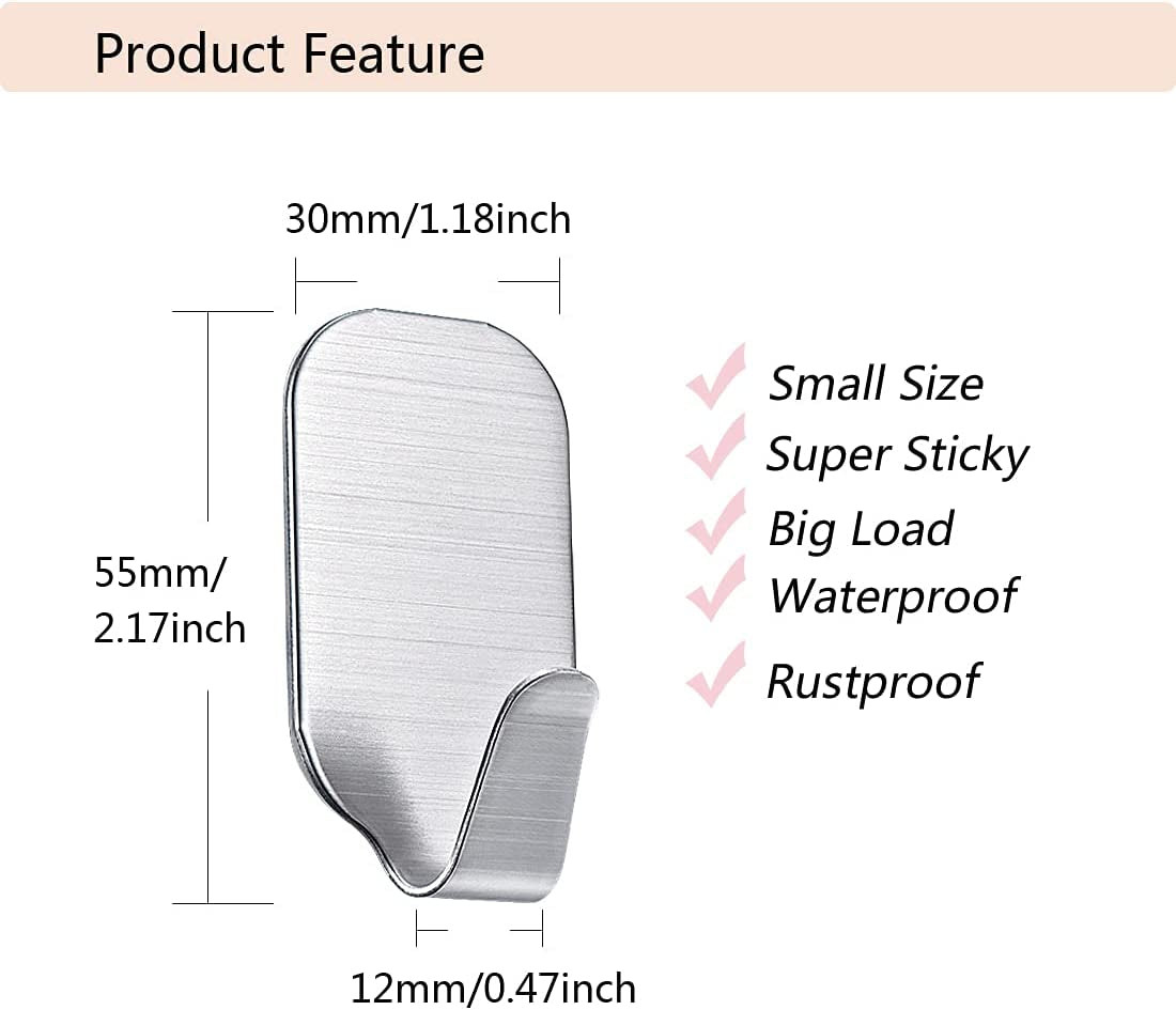 Small Sticky Hooks for Hanging Extra Strong Self Adhesive Hooks Heavy Duty Stick on Hooks for Walls, Wall Hangers without Nails, Pack of 10