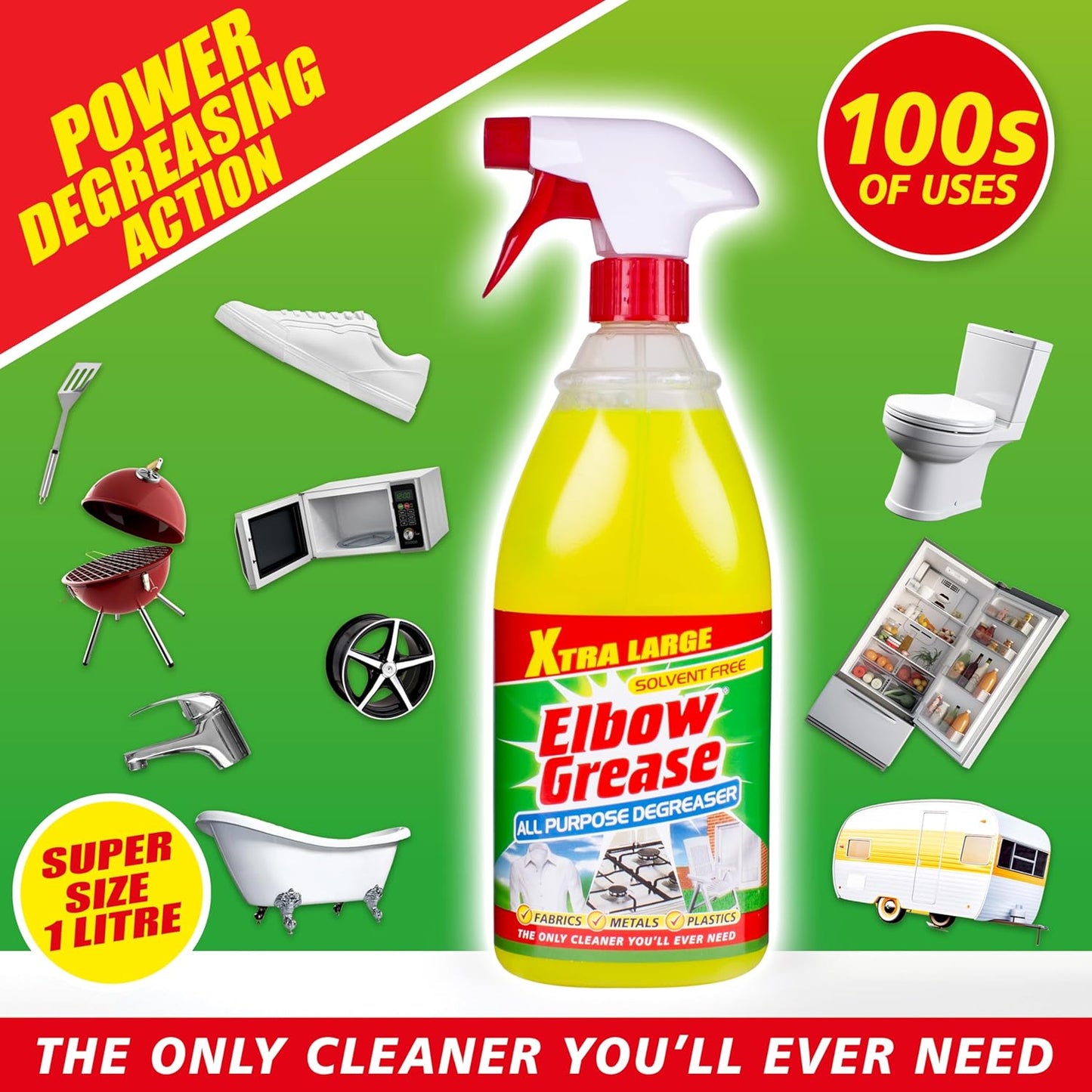All Purpose Degreaser Spray – Extra Large (1 Litre) | Removes Grease & Oil from Kitchen & Bathroom Surfaces, Outdoor, Vehicles & Fabrics