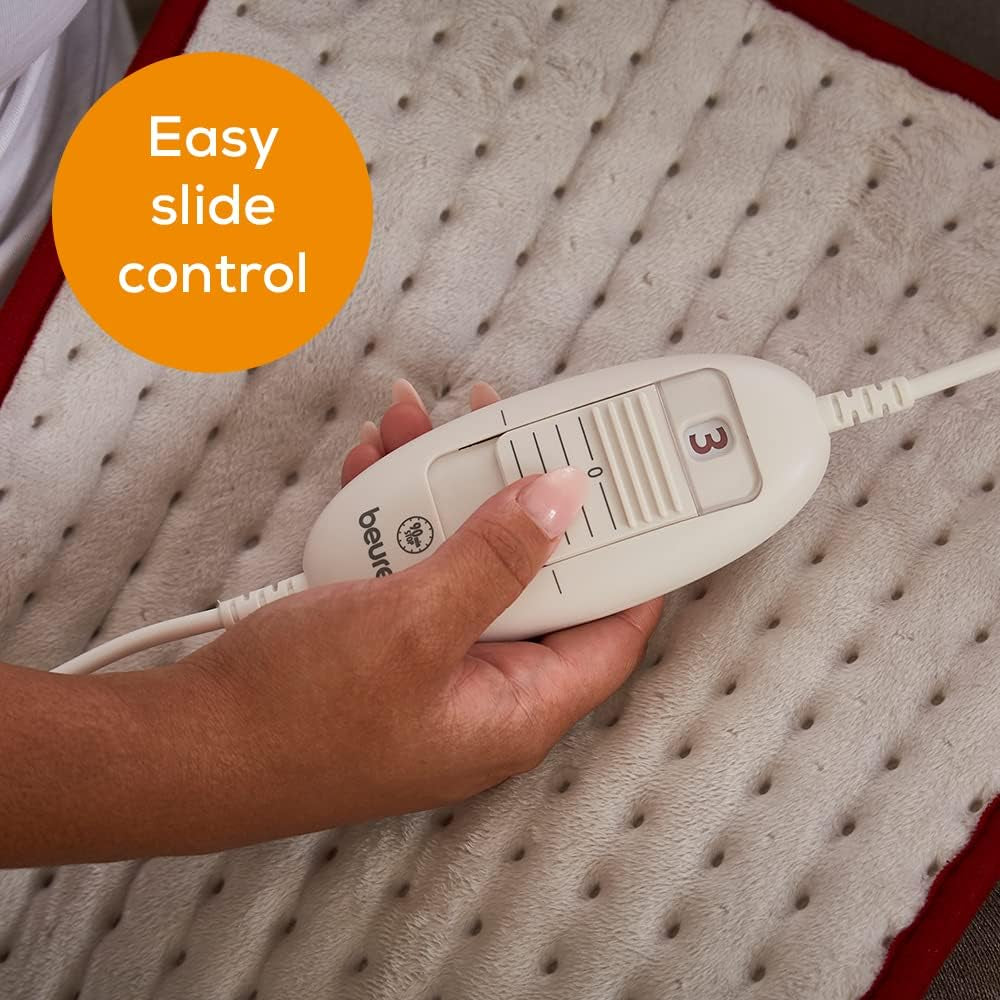 HK Comfort Heat Pad, Flexible Warming Electric Heating Pad with Super-Soft Surface, Controllable Warmth with 3 Temperature Settings, Machine-Washable, Automatic Switch-Off, 100 Watts, 44X33Cm