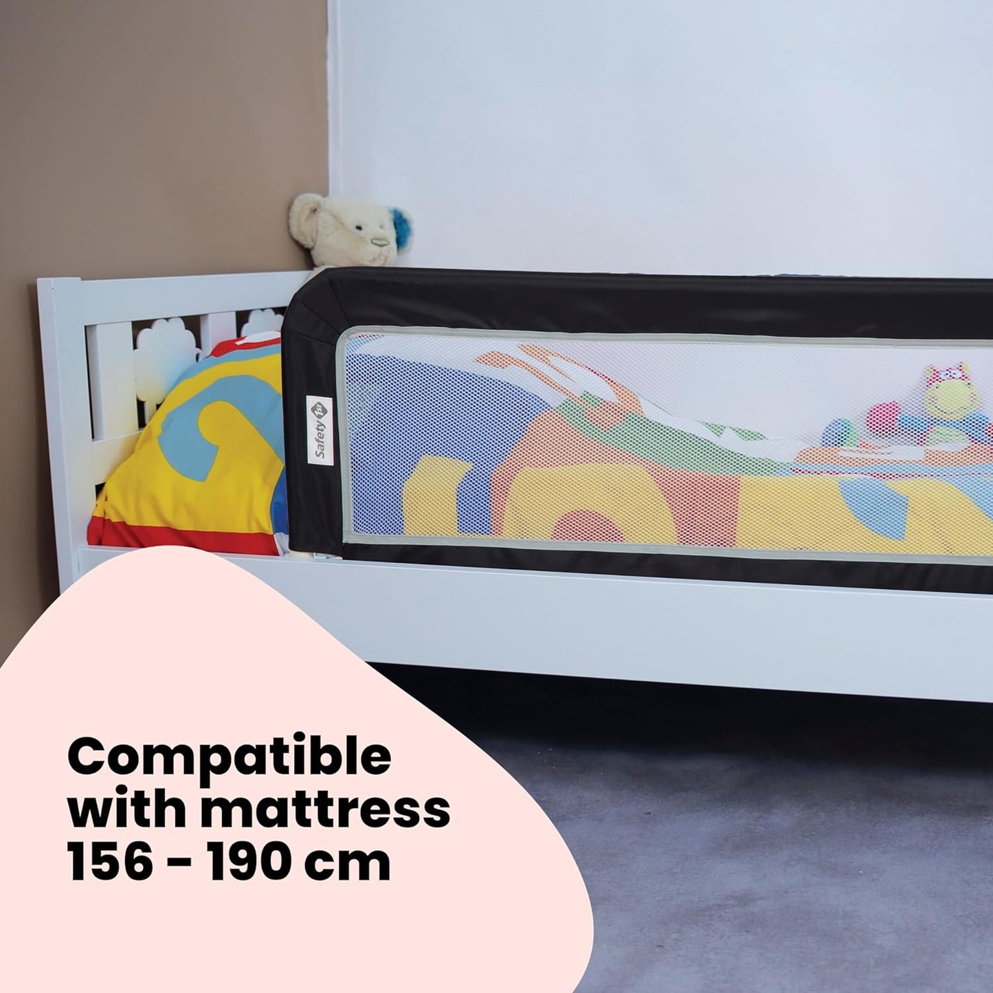 Portable Bed Rail, 106 X 42Cm,Foldable Bed Guard for Toddler Bed, 18 Months – 5 Years, Portable Travel Bed Guard, Mesh Fabric, Easy to Install, Automatic Lock, Easy to Transport, Dark Grey