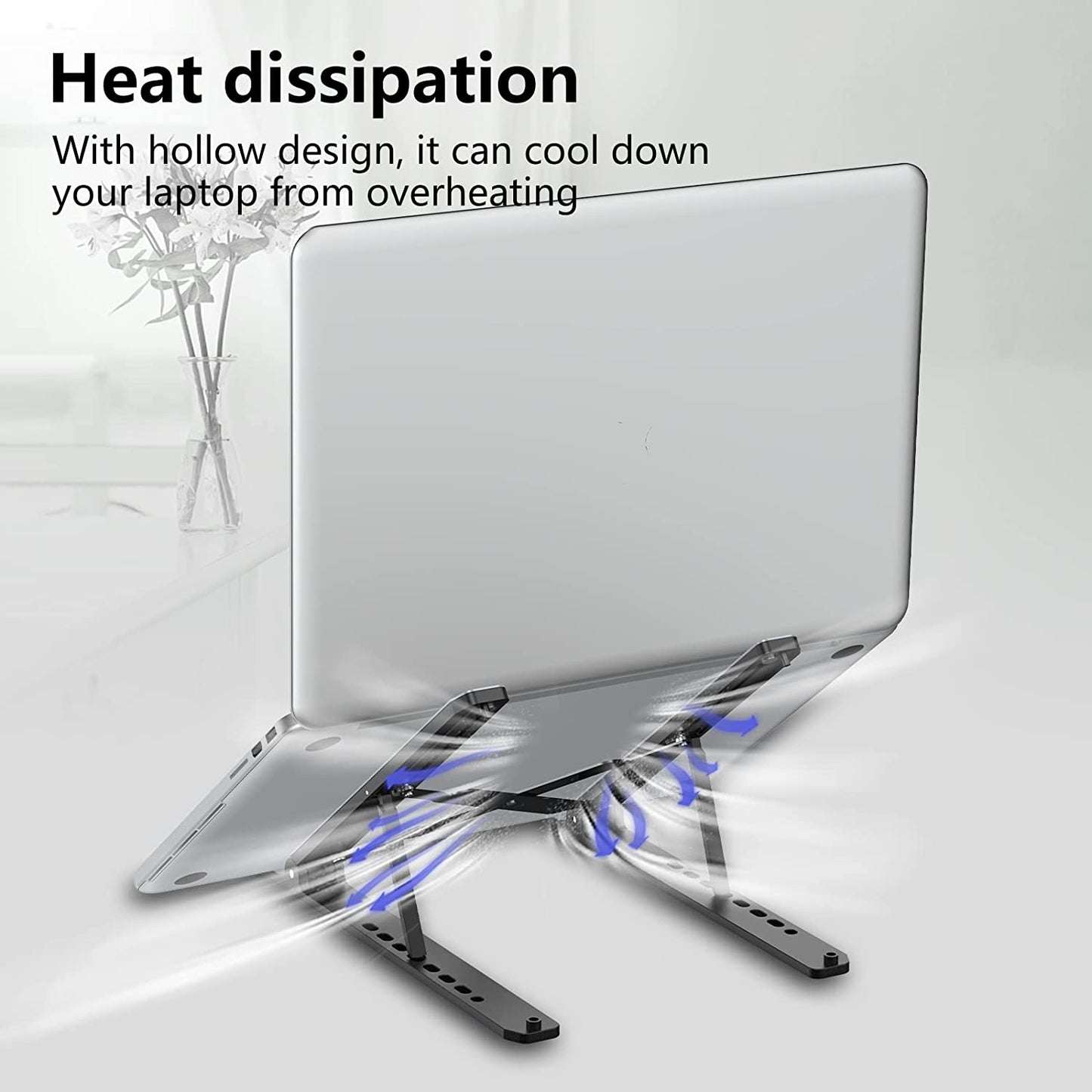 Laptop Stand for Desk, Adjustable Laptop Riser Abs+Silicone Foldable Portable Laptop Holder, Ventilated Cooling Notebook Stand for 10-15.6” Laptops,Tablet-Black