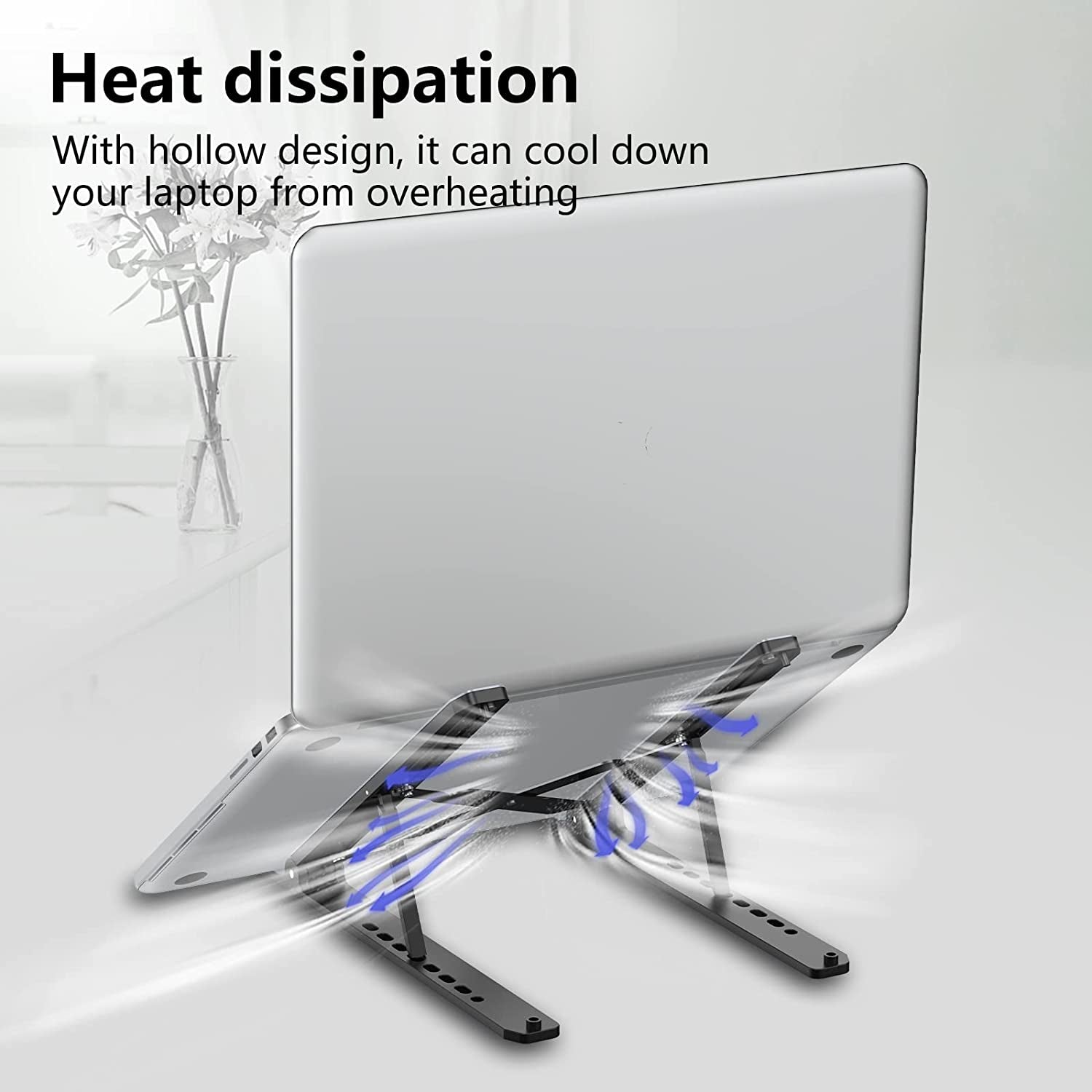 Laptop Stand for Desk, Adjustable Laptop Riser Abs+Silicone Foldable Portable Laptop Holder, Ventilated Cooling Notebook Stand for 10-15.6” Laptops,Tablet-Black