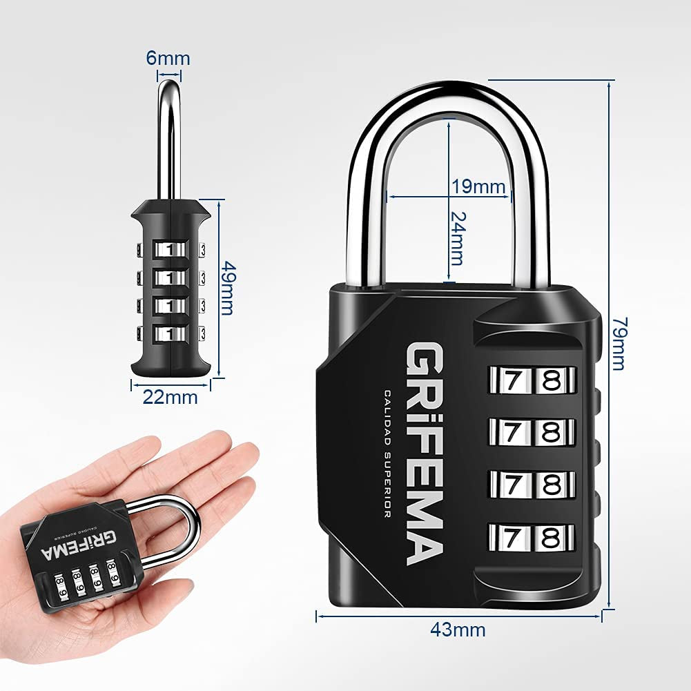 Combination Padlocks with 4 Digit Code, Locker Padlock Outdoor Heavy Duty Weatherproof for School Gym Locker Cabinet, Garage, Gate, Shed GA1001-1 (1 PACK), Black