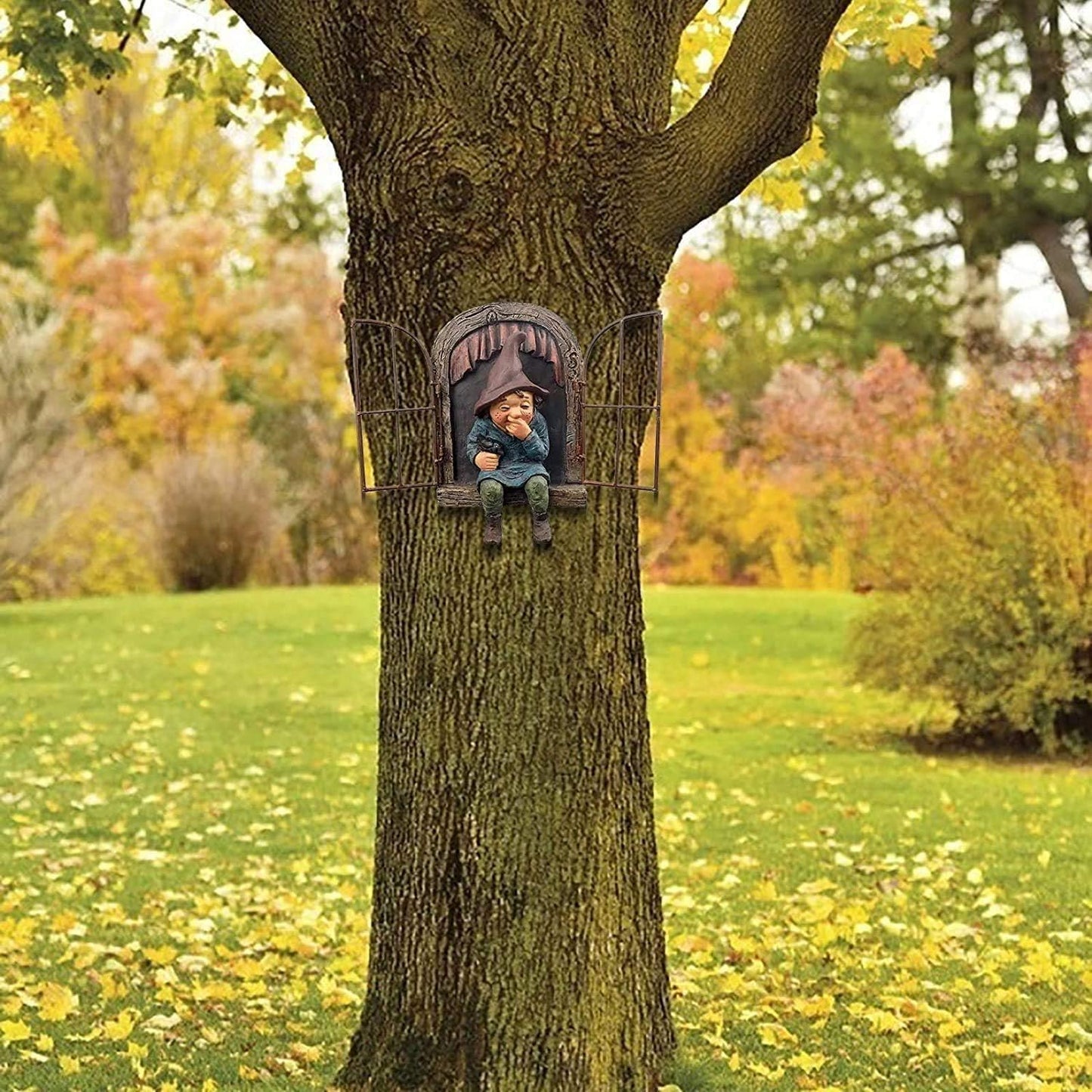 Mini Resin Garden Gnome, Elf Out the Door Tree Hugger, Funny Tree Sculpture Garden Decoration Patio Yard Lawn Porch Ornaments Decoration for Garden and Desk (A)