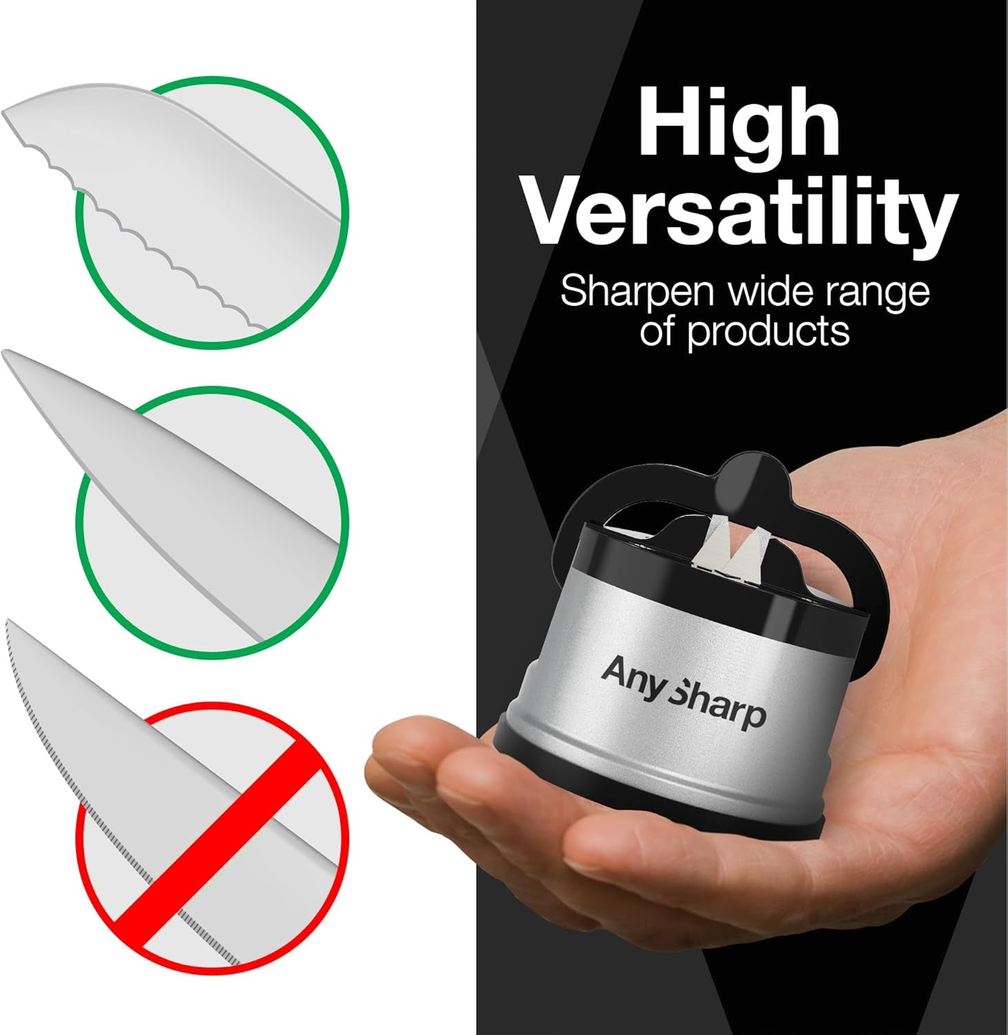 Knife Sharpener, Hands-Free Safety, Powergrip Suction, Safely Sharpens All Kitchen Knives, Ideal for Hardened Steel & Serrated, World'S Best, Compact, One Size, Silver