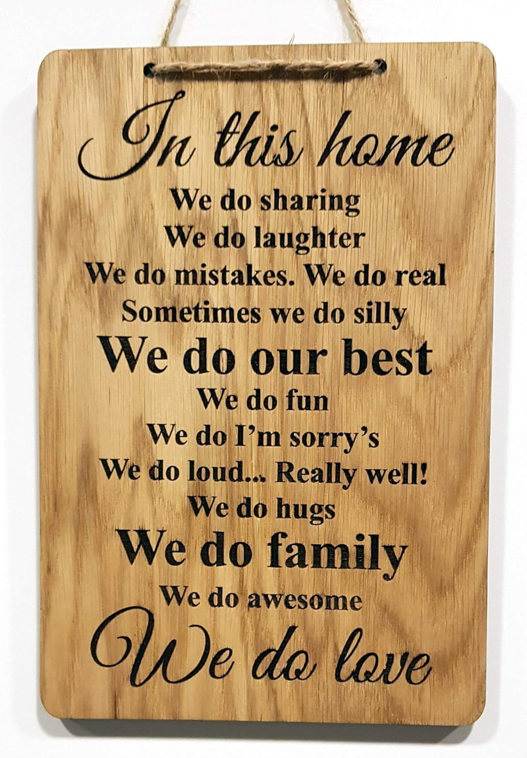 in This House We Do LOVE Quote Wall Sign Hanging Rustic Wooden House Shabby Chic Room Plaque Gift Laser Engraved Hand Made