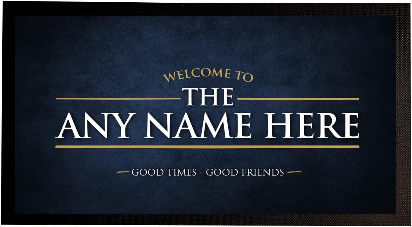 Personalised Bar Runner Mat - Any Name Bar - Navy Blue Grunge Bar Runner - Beer Accessories Gift, Home Bar