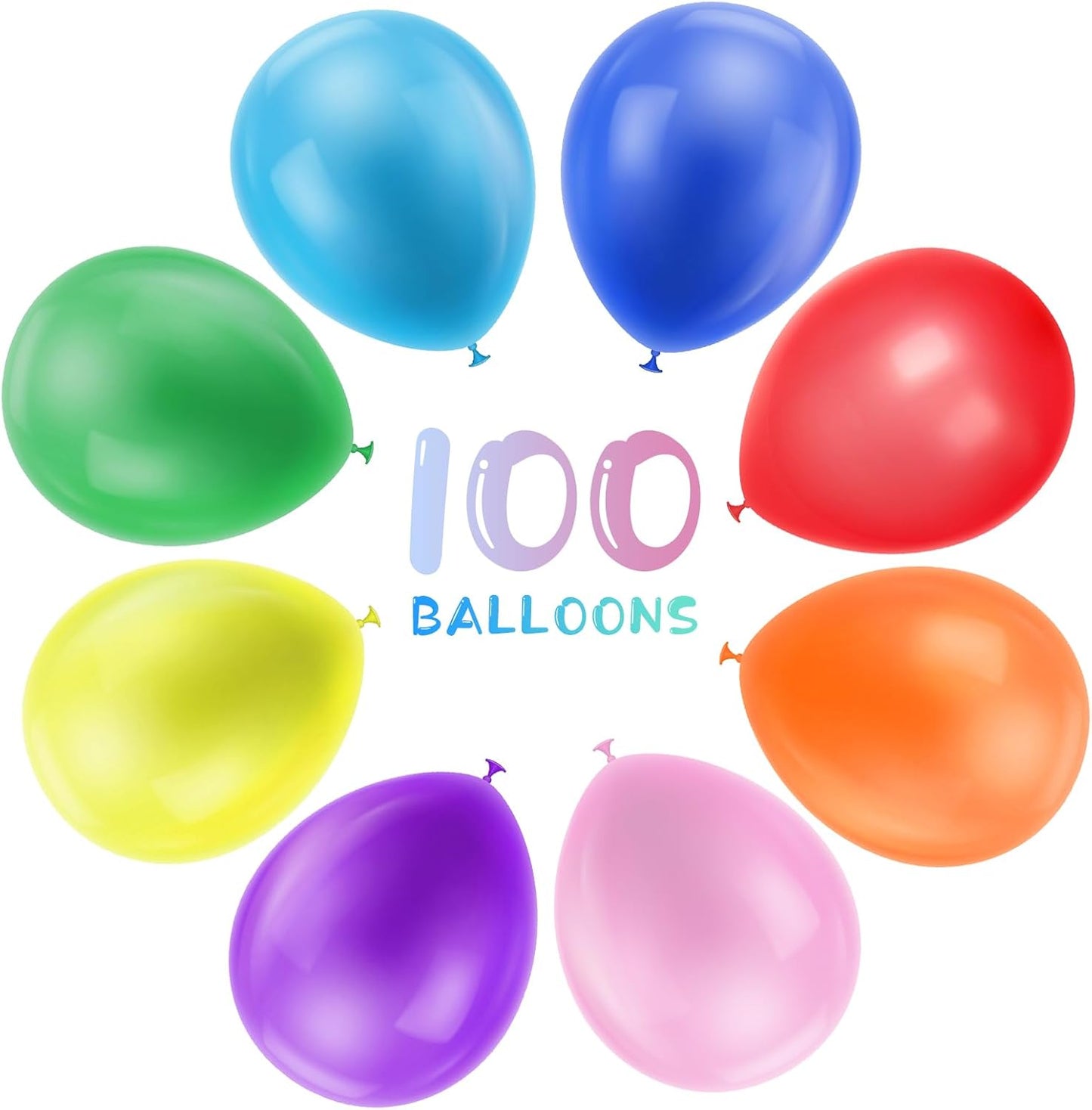 12 Inch 100 Packs Rainbow Party Balloons, Multicoloured Latex Balloons, Assorted Rainbow Balloons Birthday Balloons with 2 Rolls of Ribbon for Birthday Party Wedding Baby Shower