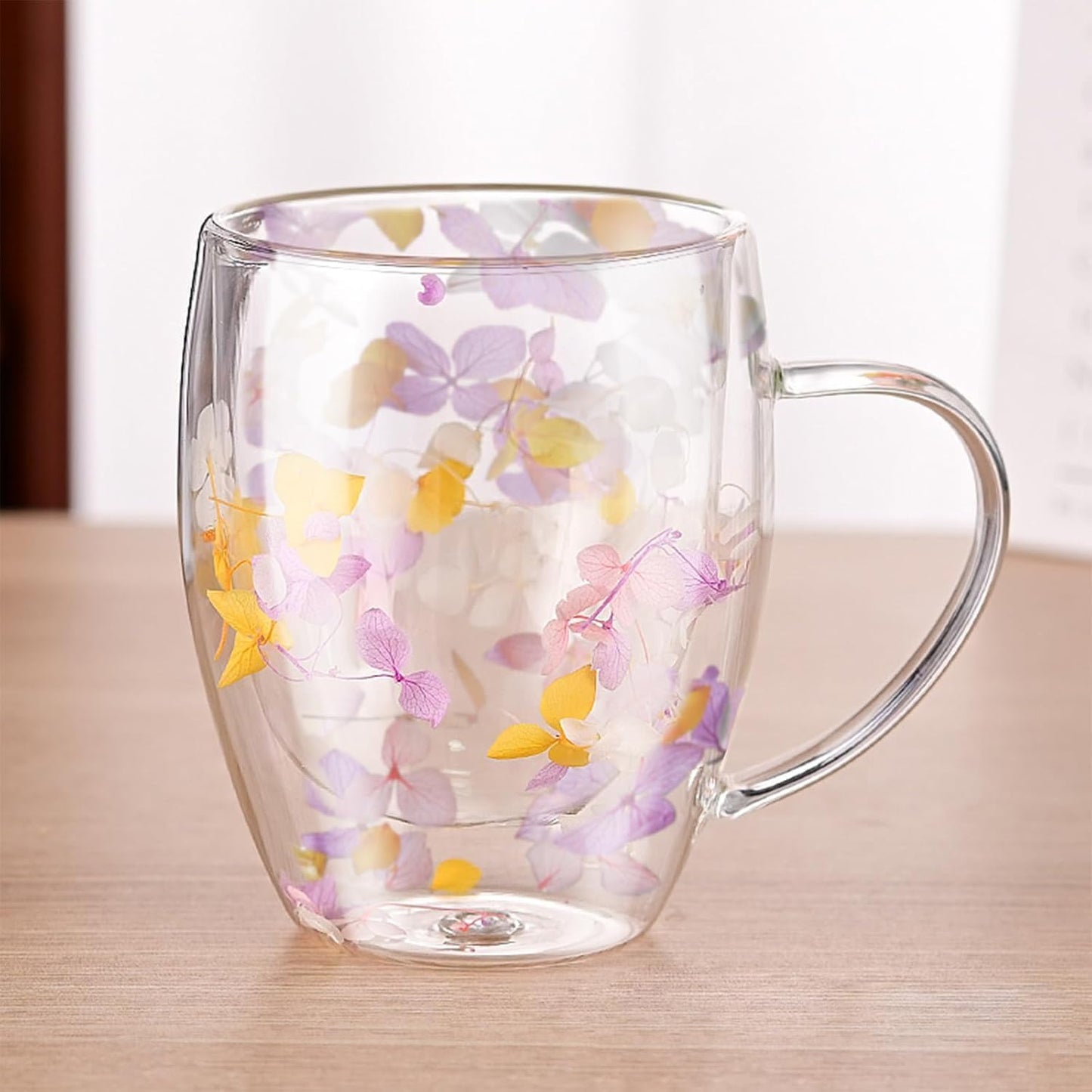 Gifts for Women Dried Flowers Double Wall Glass Coffee Mugs Cute Glass Tea Cups with Handles Christmas Birthday Gifts for Best Friend Teacher Mum Gifts New Home Gift Ideas Autumn Mug Home Decor