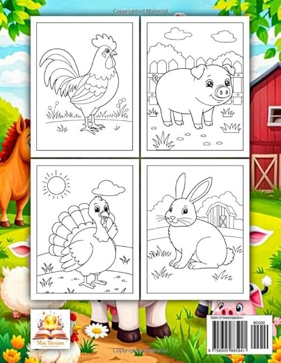 Farm Animals Coloring Book for Kids Paperback – Large Print, 4 Jan. 2025 by Mia Benson (Author)