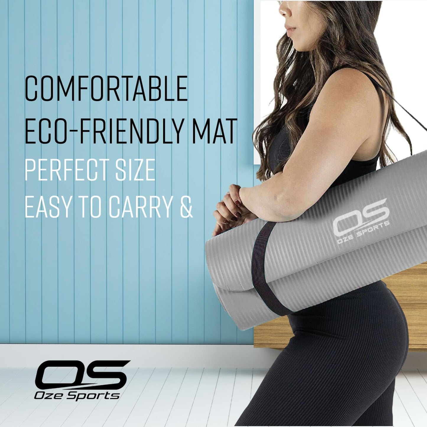 Yoga Mat Exercise NBR Fitness Foam Mat Extra Thick Non-Slip Large Padded High Density Ideal for Hiit Pilates Gymnastics Mats Fitness & Workout with Free Carry Strap