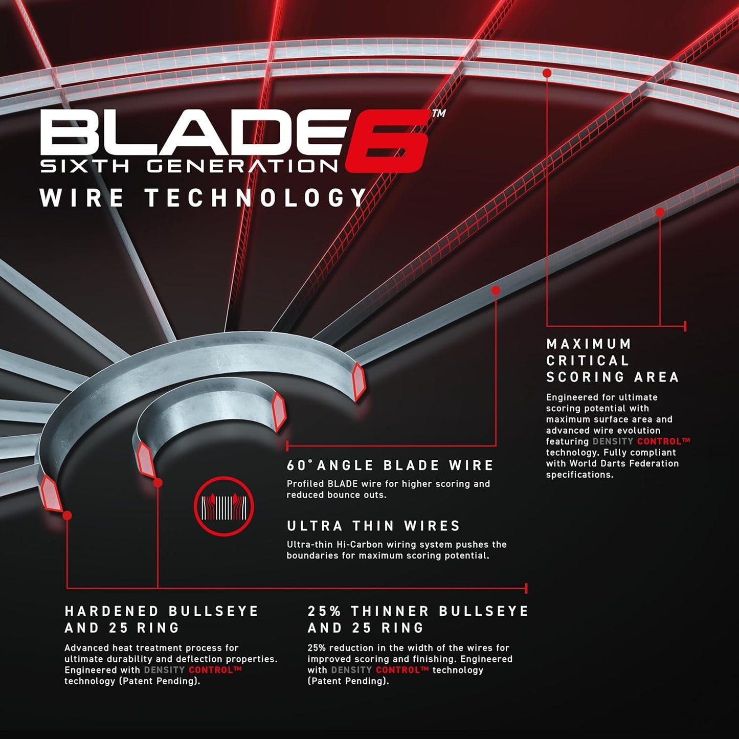 Blade 6 Dart Boards | Professional Bristle Dartboard with Official Tournament Specifications | Endorsed by the PDC