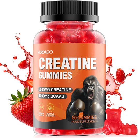 Creatine Gummies 5000Mg Creatine Monohydrate with 1000Mg Bcaas per Serving for Men & Women, Vegan & Sugar-Free, Easy Pre/Post Workout Gym Support for Performance and Muscle Power, 60 Count