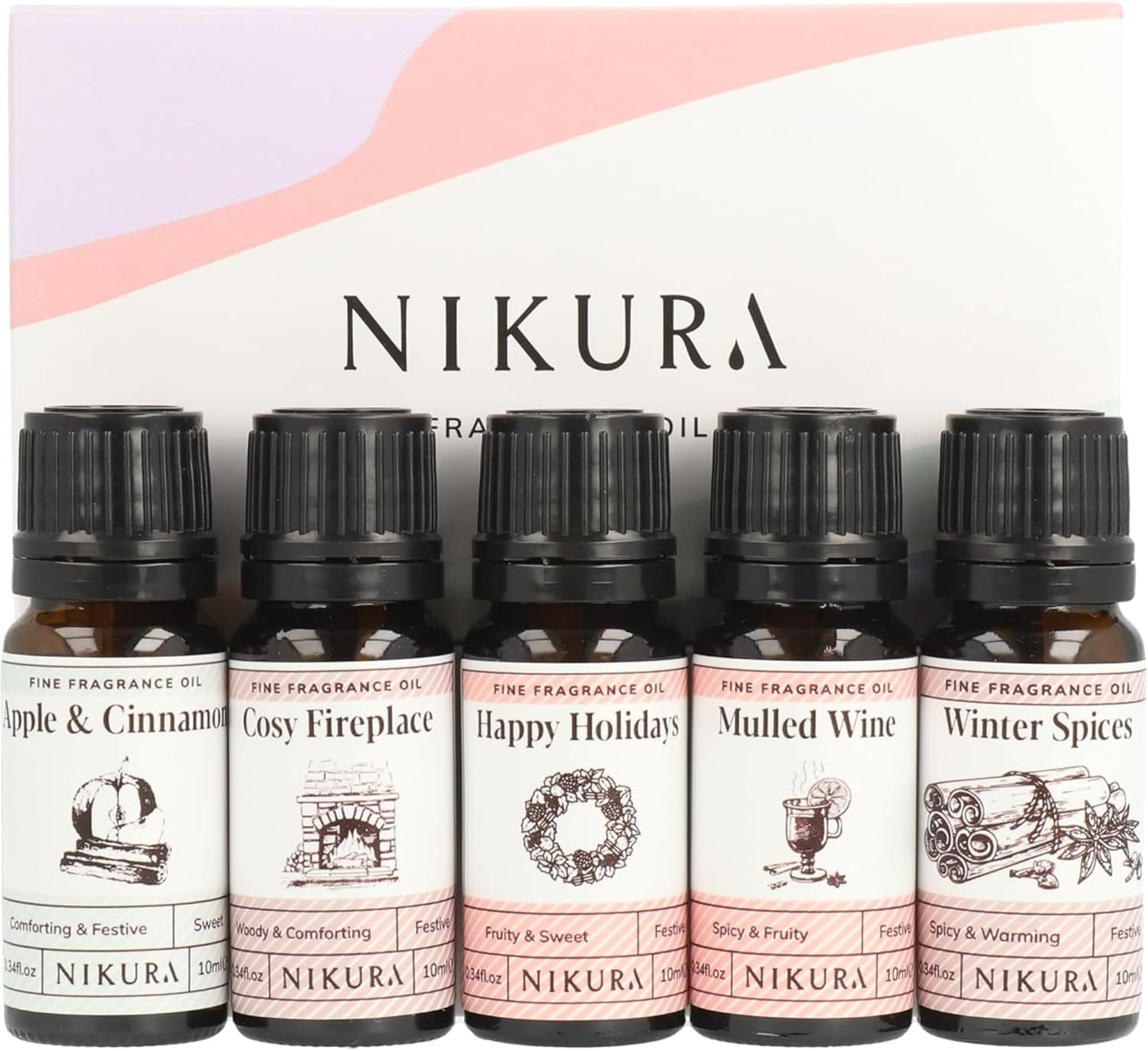 Winter Cosy Night in Fine Fragrance Oil Gift Set - 5 X 10Ml | Great for Diffusers for Home, Soap & Candle Making, Wax Melts, Burner | Bath Bombs, Perfume Scents | UK Made Essential Oils