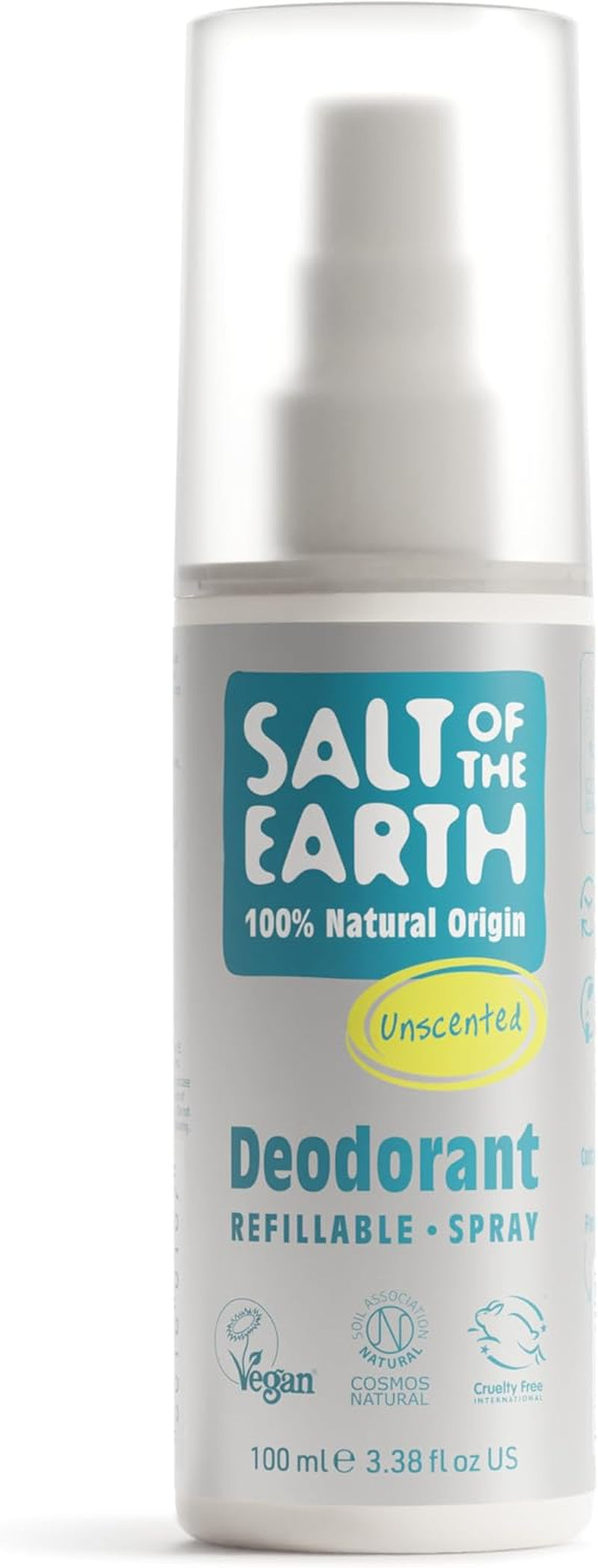 – Refillable Natural Deodorant Spray – 100% Natural Origin Ingredients - Vegan, Long Lasting Protection – Suitable for Women, Men & Kids - 100Ml (Unscented)
