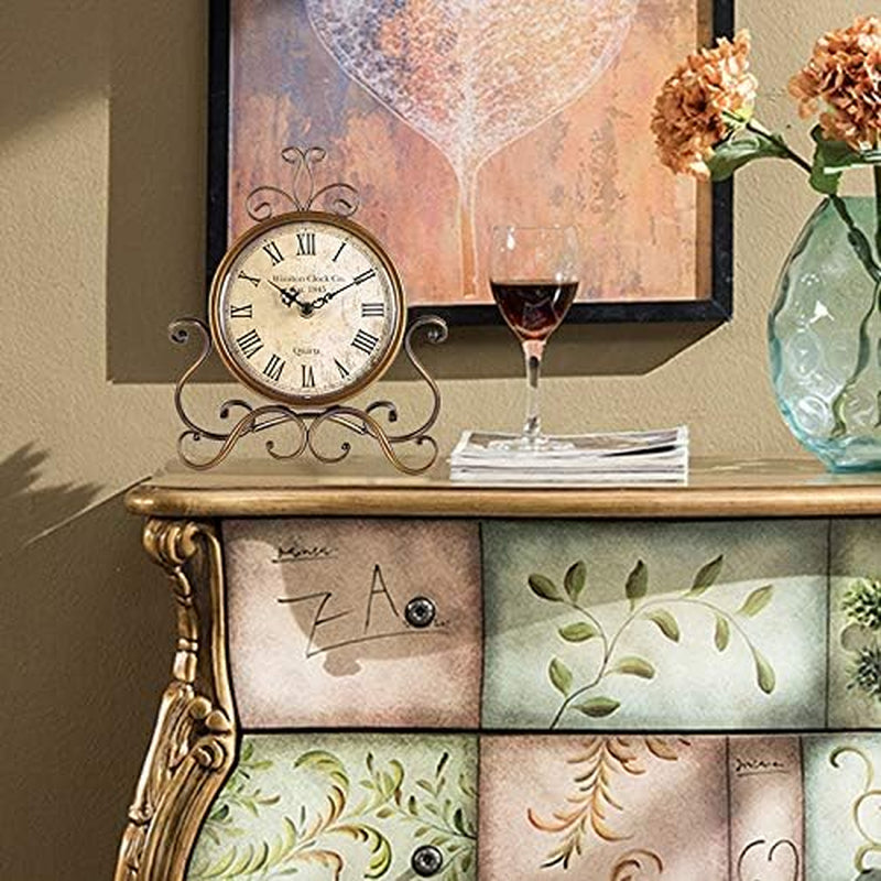 Table Clocks 28 Cm Height Silent Non Ticking Roman Retro Art Desk Clock for Living Room Bedroom Office(Copper)