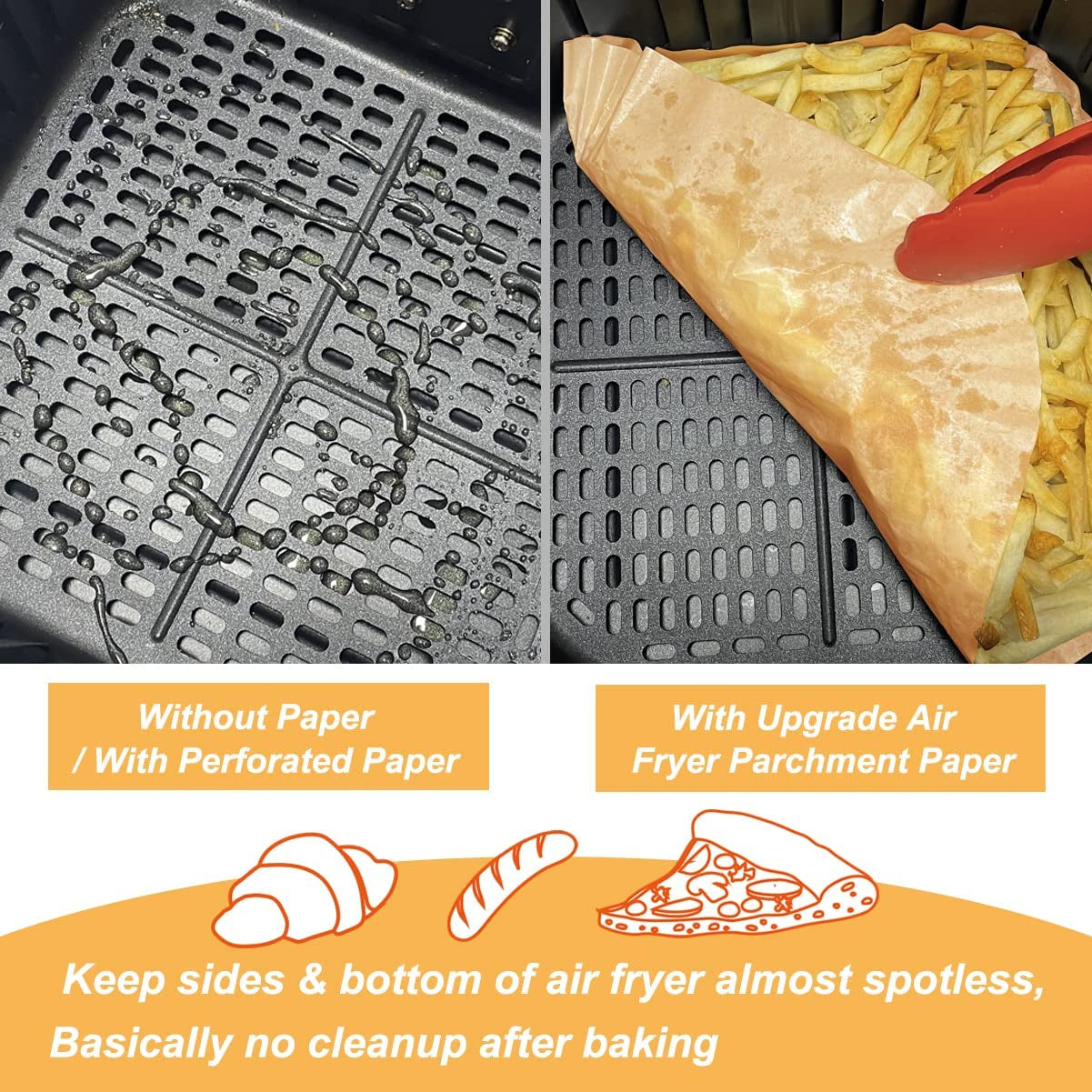 Air Fryer Parchment Paper Liner, 50PCS Square Liners Disposable, Greaseproof for Fryer, Compatible with COSORI, Ninja, Tower Cosori (Unbleached)