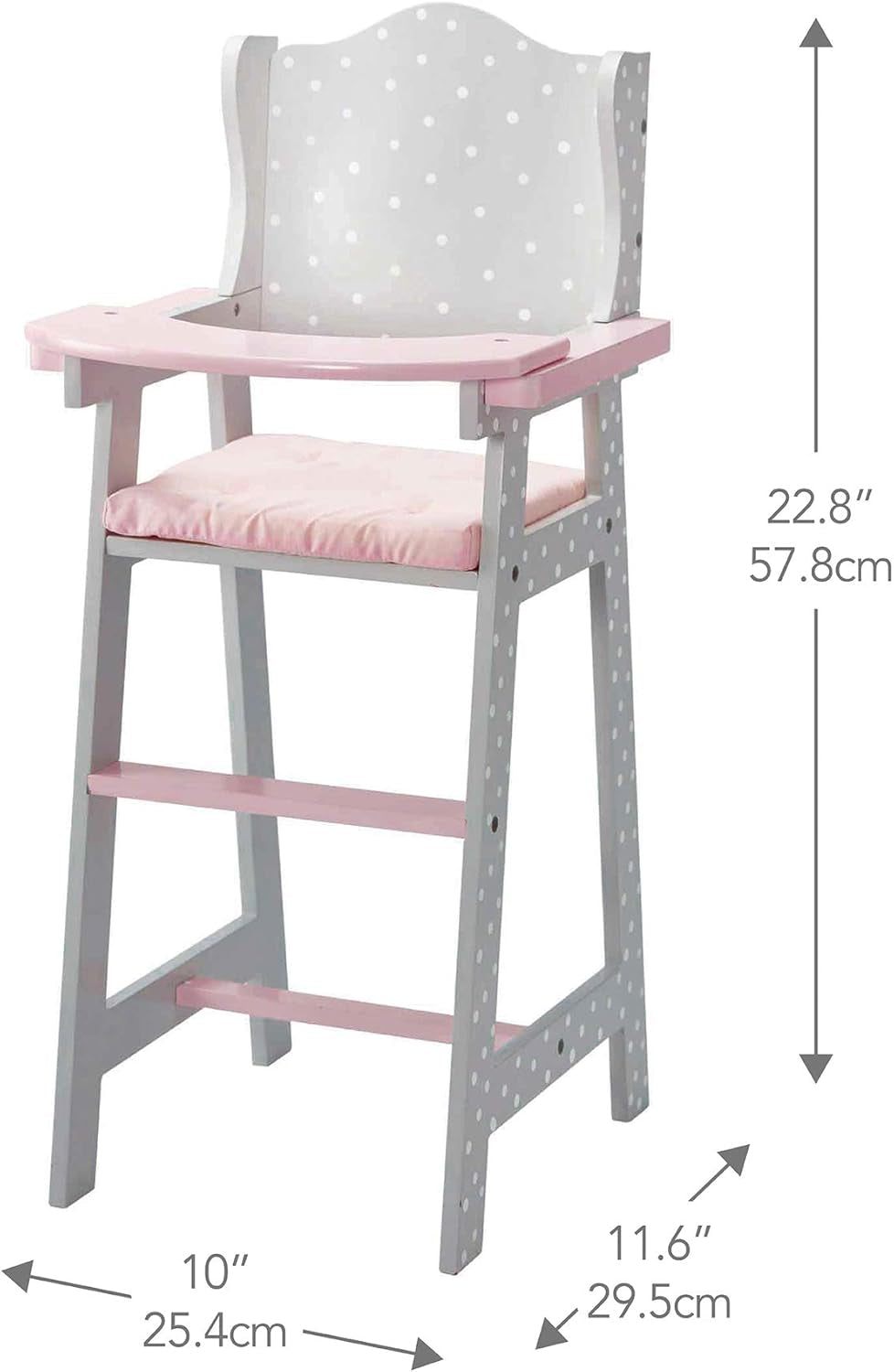 Little Princess Grey Polka Dot Wooden Baby Doll High Chair Doll Furniture Baby Doll Accessories TD-0098AG