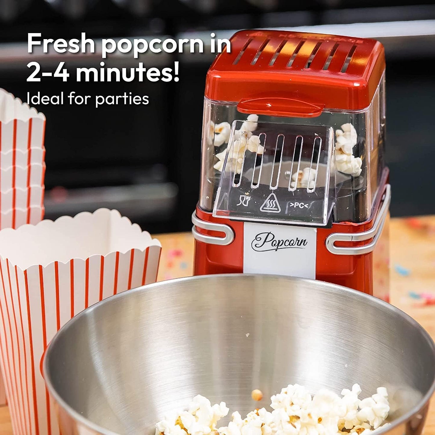 Popcorn Machine - Retro Popcorn Maker - Hot Air Popcorn Popper - Fat Free Oil Free Gourmet Popcorn - Healthy Snack