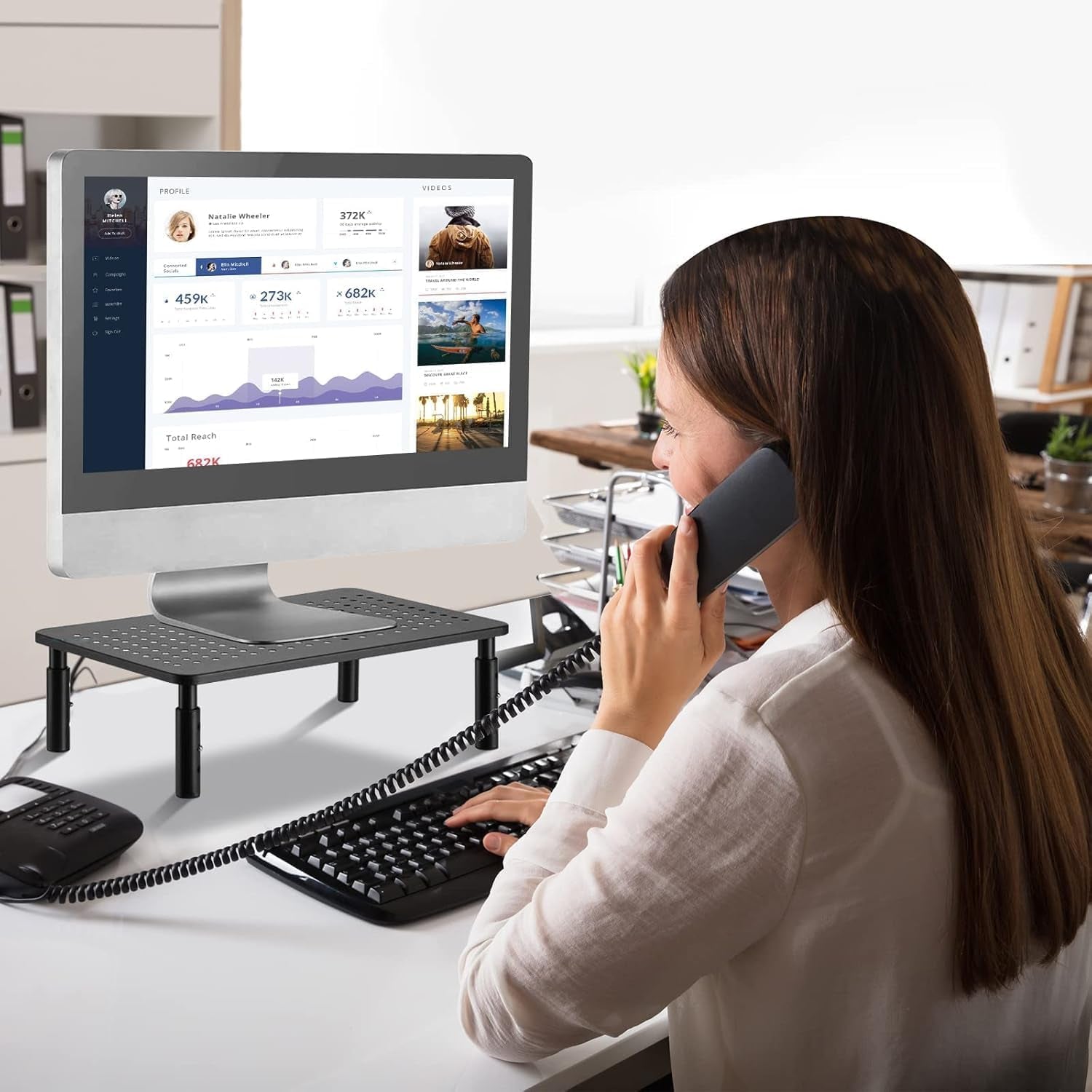 Computer Monitor Stand Riser, Metal for Laptop, Printer, Notebook and All Flat Screen TV Display with Vented Platform, 3 Height Adjustable Riser MST003