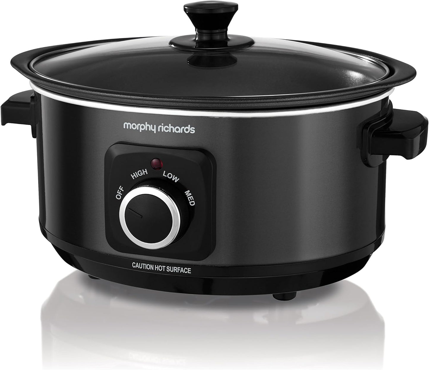 3.5L Sear & Stew Slow Cooker, Shatter Resistant Aluminium Pot, 3 Heat Settings, Hob Proof, Easy Clean, 163W, Black, 460012