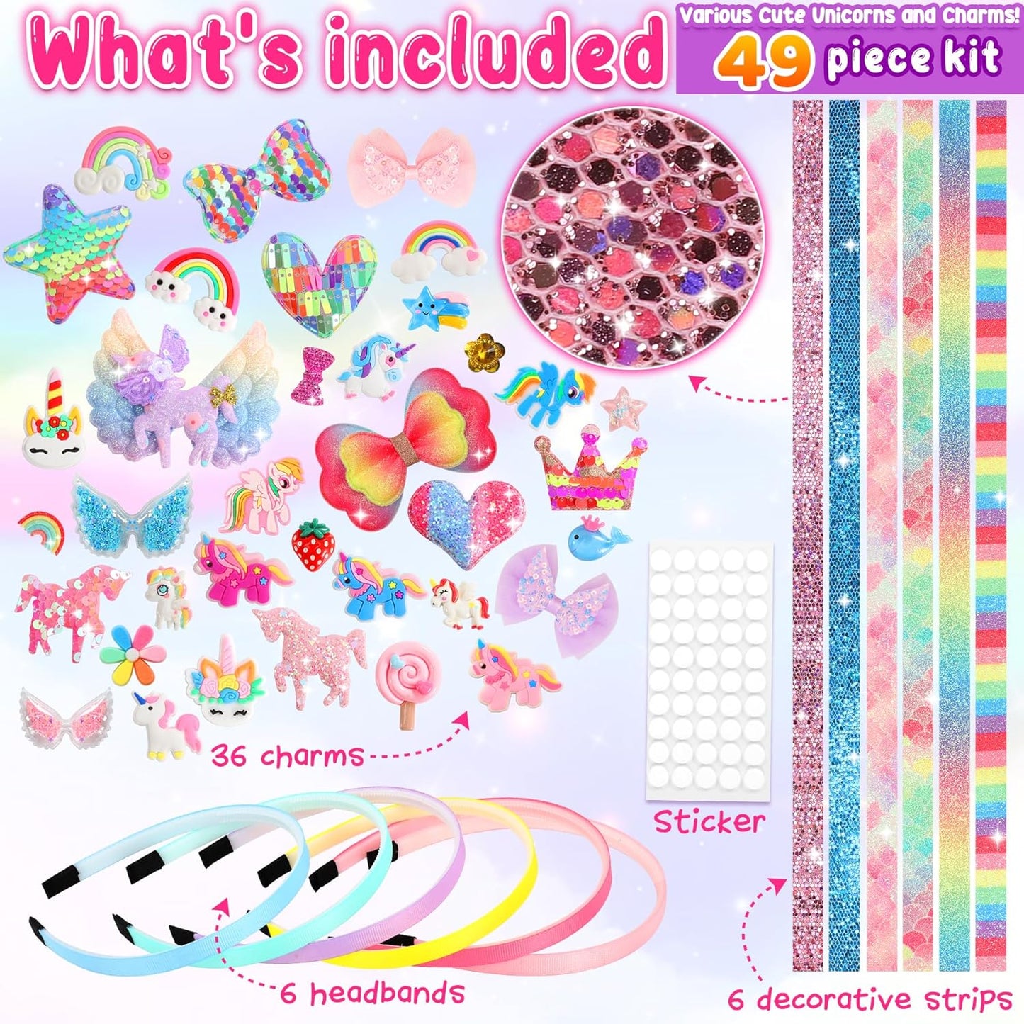 Unicorn Headband Making Kit for Girls Age 3+, Creative Craft Kits for Kids, DIY Hair Accessories & Hairbands - Girls Birthday Presents for Age 3 4 5 6 7 8 Year Old Girls Gifts Toys Set