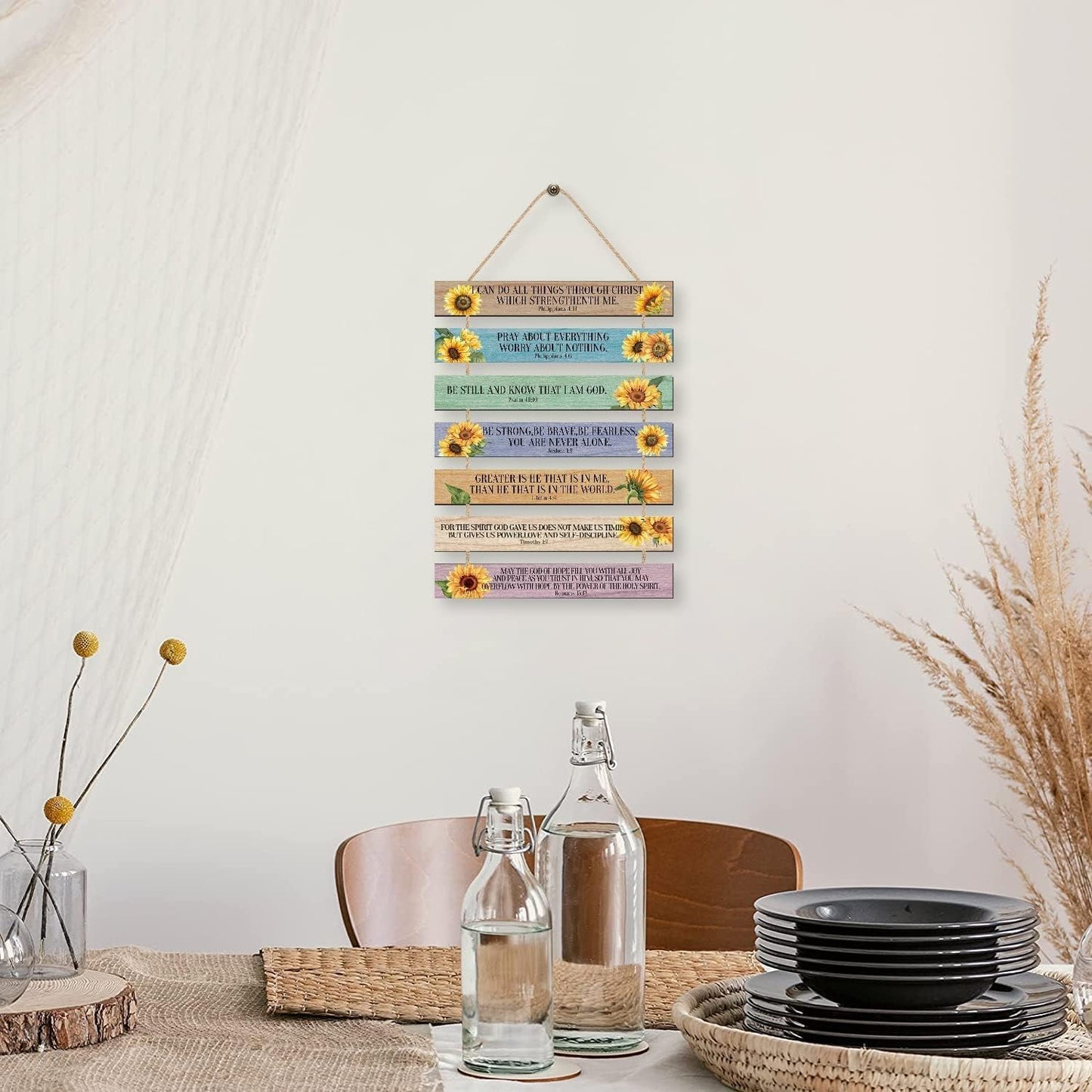 Bible Verse Wood Sign,Sunflower Christian Wall Art,(1.5"X12"), Bible Gift Set Ordination Gifts the Chosen Gifts,Baptism Christian Gifts for Women Inspirational Plaque Sign for Home,Office Decor