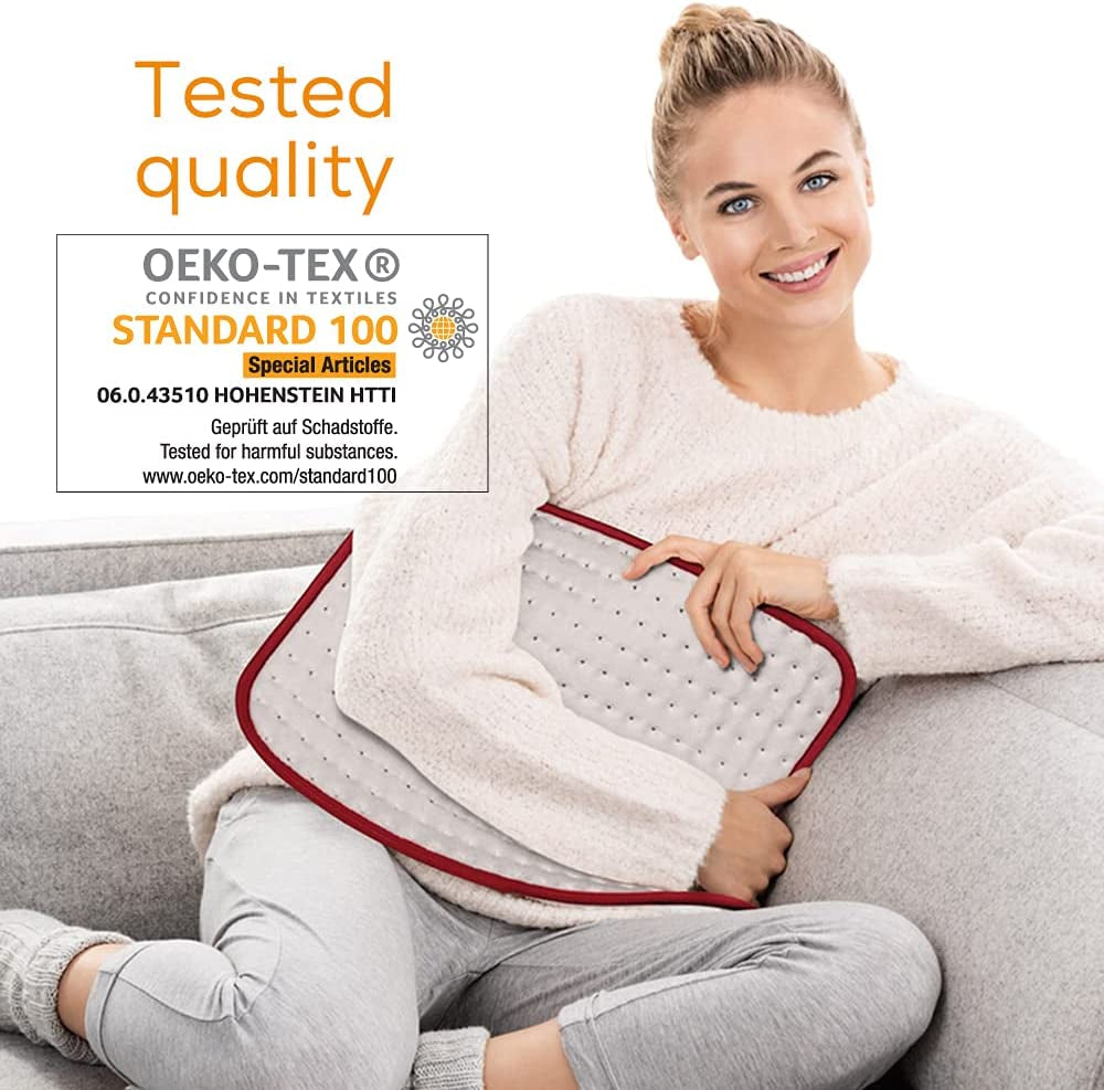 HK Comfort Heat Pad, Flexible Warming Electric Heating Pad with Super-Soft Surface, Controllable Warmth with 3 Temperature Settings, Machine-Washable, Automatic Switch-Off, 100 Watts, 44X33Cm