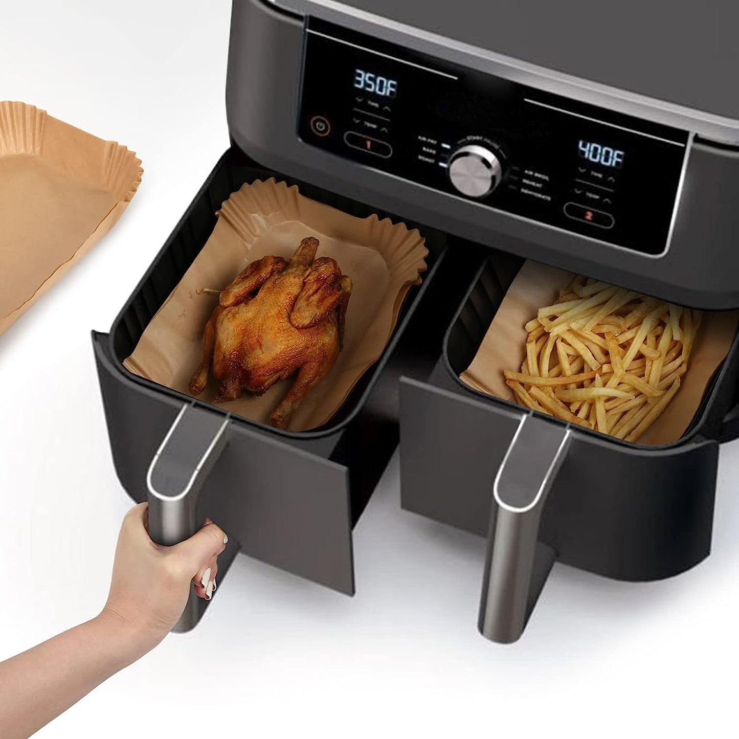 120Pcs Air Fryer Liners for Ninja Dual, Disposable Airfryer Parchment Paper Liners Accessories Compatible with Ninja AF300UK AF400UK SL400UK AF500UK, Other Dual Zone Air Fryer