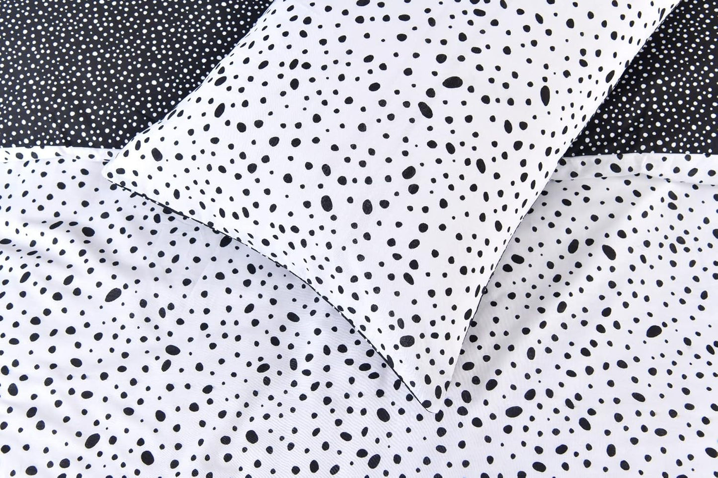 Polka Dots Reversible Black White Mono Duvet Cover Quilt Pillow Cases Bedding Set Soft Easy Care - Double (200Cm X 200Cm)
