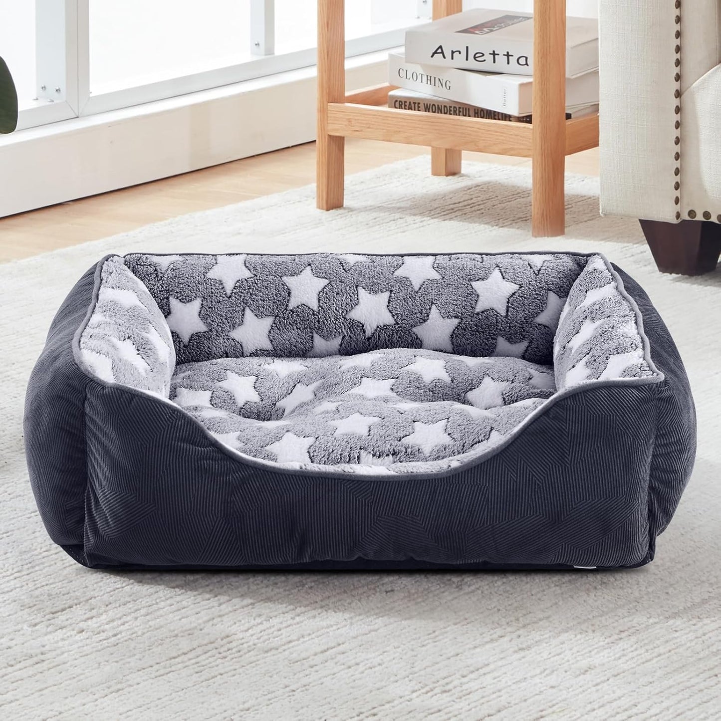 Medium Dog Bed Washable(64X53Cm), Super Soft Cosy Dog Beds Grey Pet Bed, Premium Grey Rectangle Puppy Bed for Small Medium Large Dogs, Ideal for Labrador, Chihuahua, Springer Spaniel, Etc